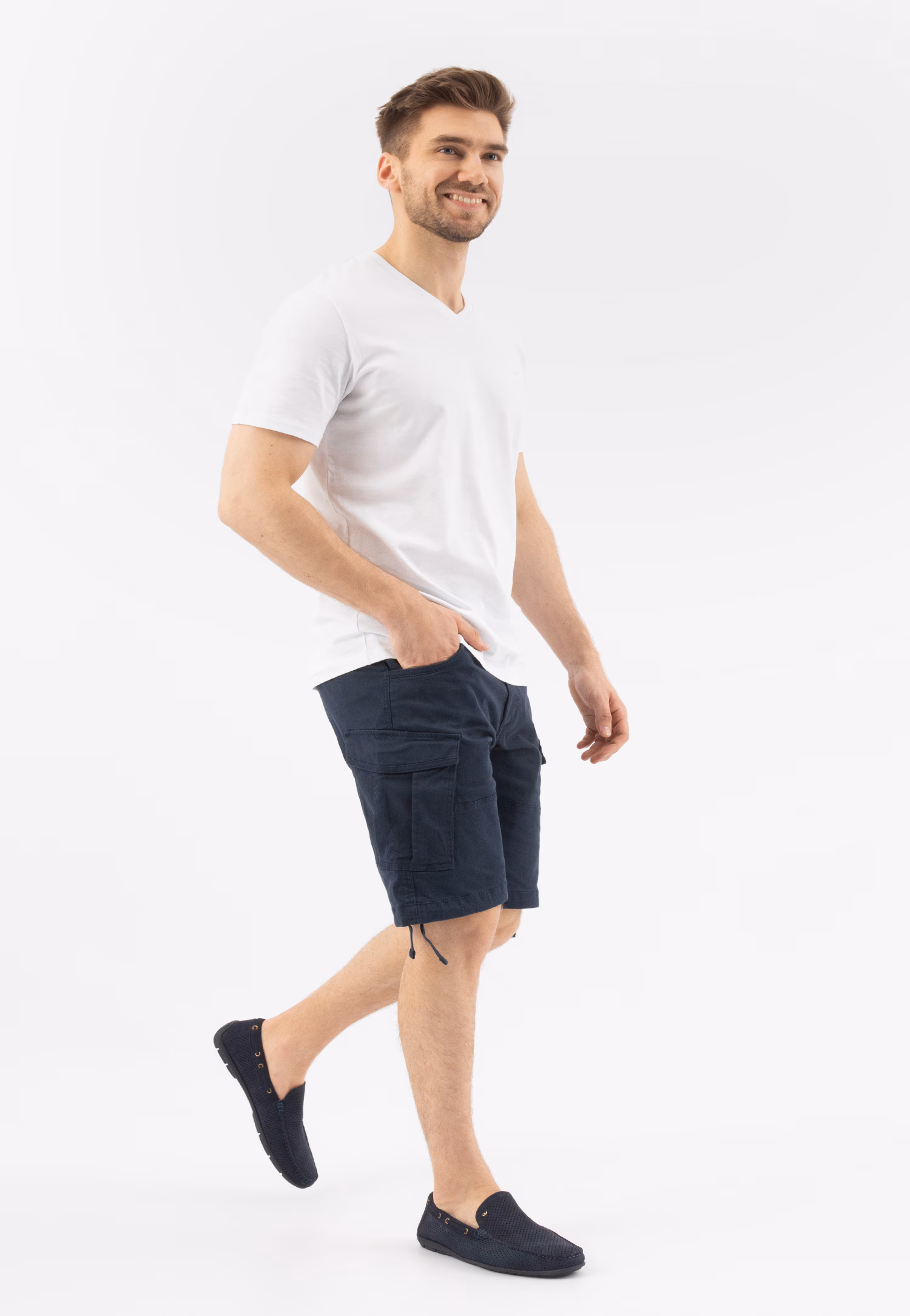 Brązowe ażurowe mokasyny męskie ze skóry licowej