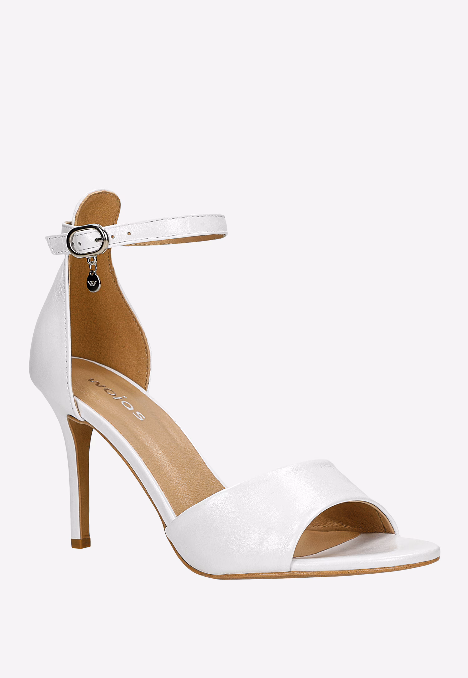 Beżowe sandały na szpilce z paskiem wokół kostki