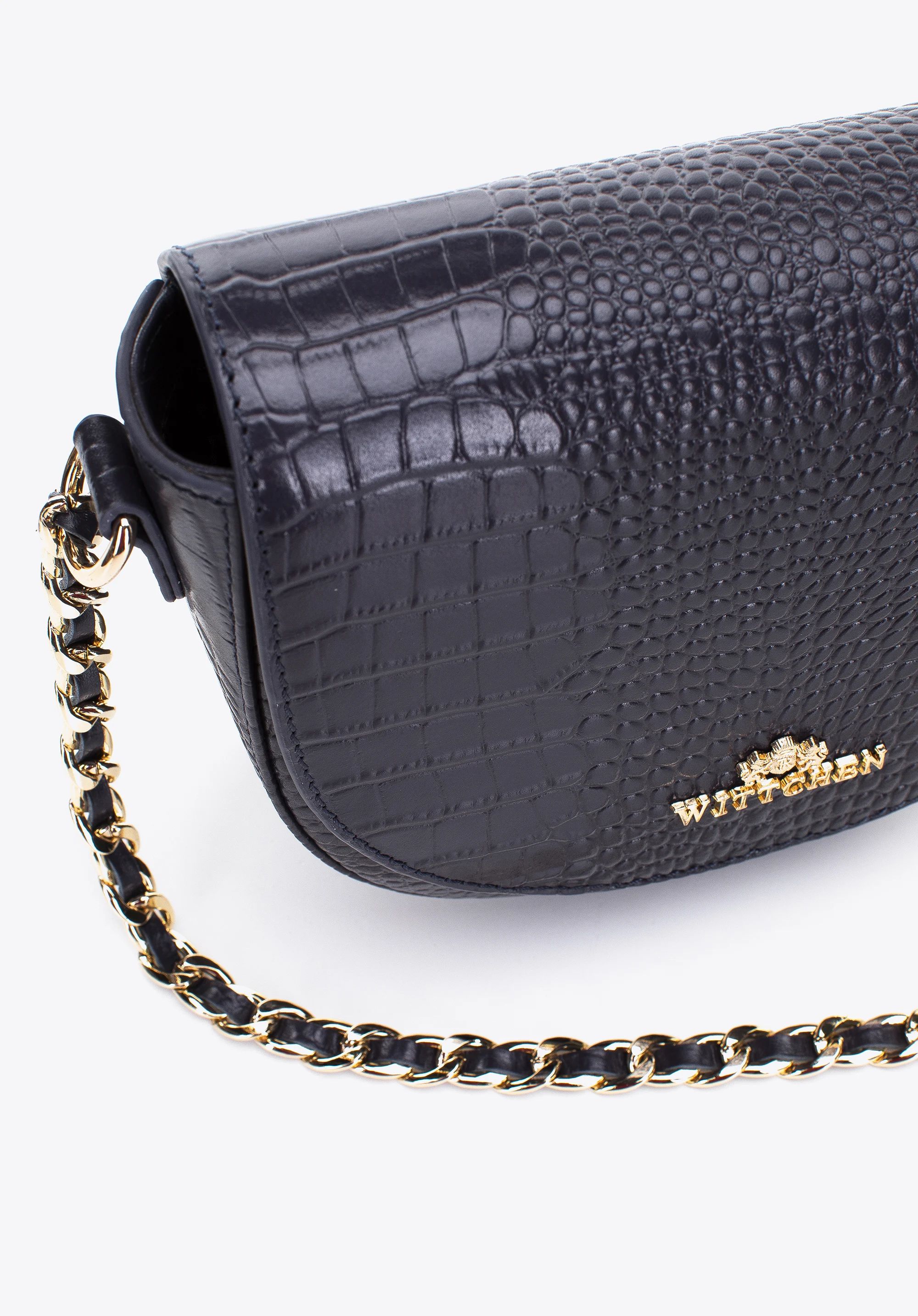 Damska listonoszka skórzana croco na łańcuszku