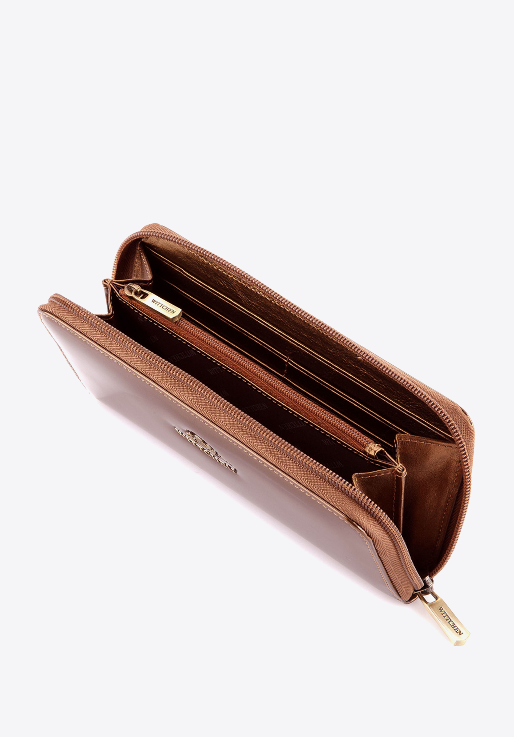 Damski portfel ze skóry lakierowany na suwak