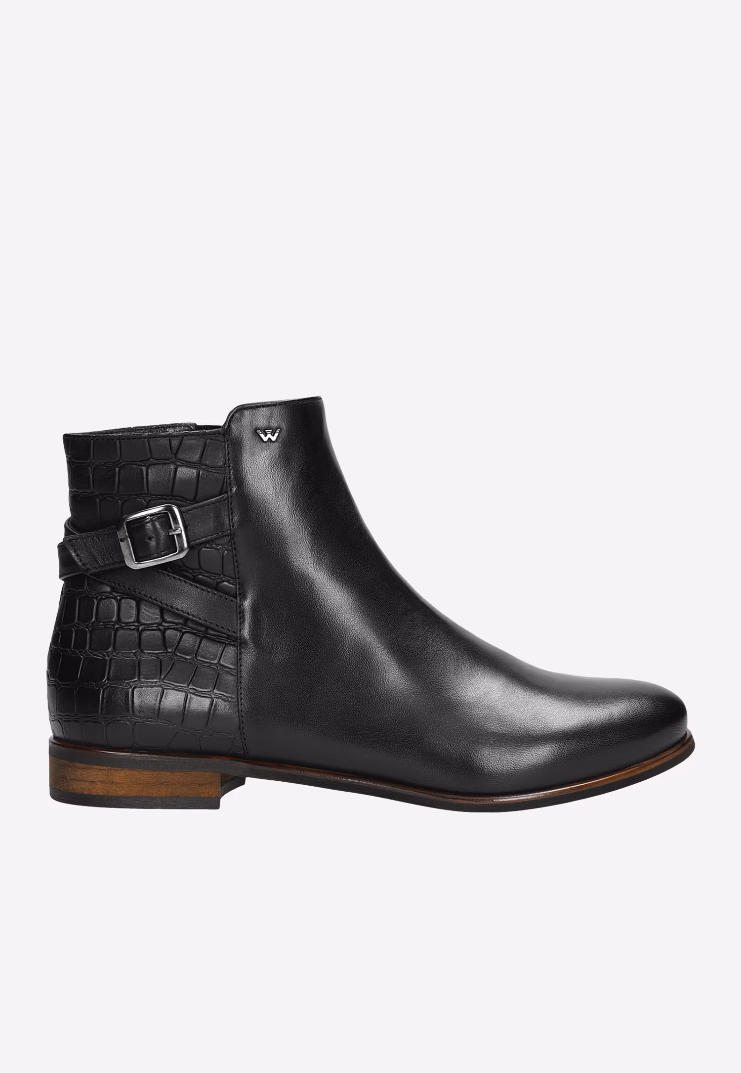 Czarne botki damskie z tłoczonej skóry zapinane na zamek