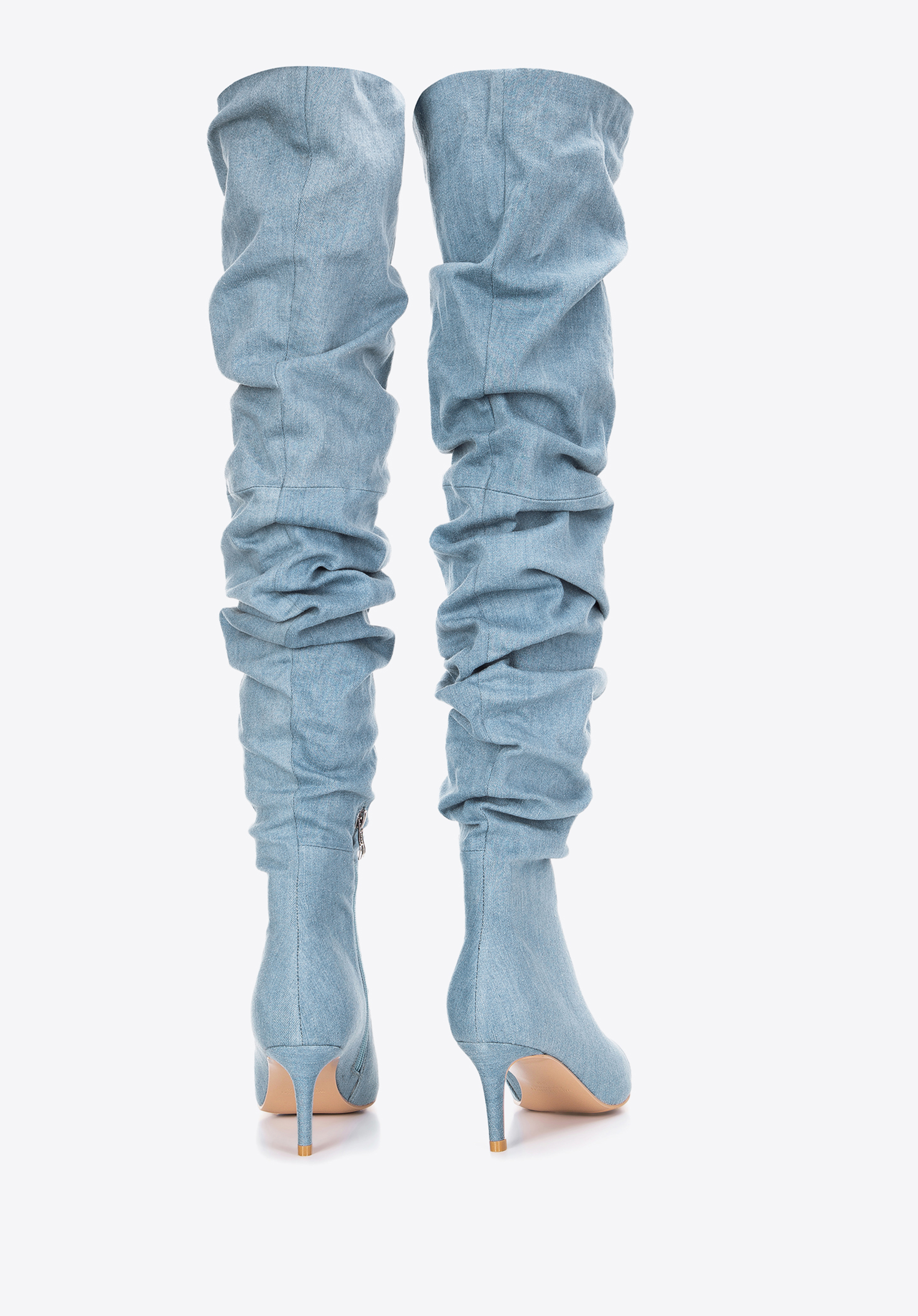 Damskie kozaki dżinsowe za kolano na obcasie