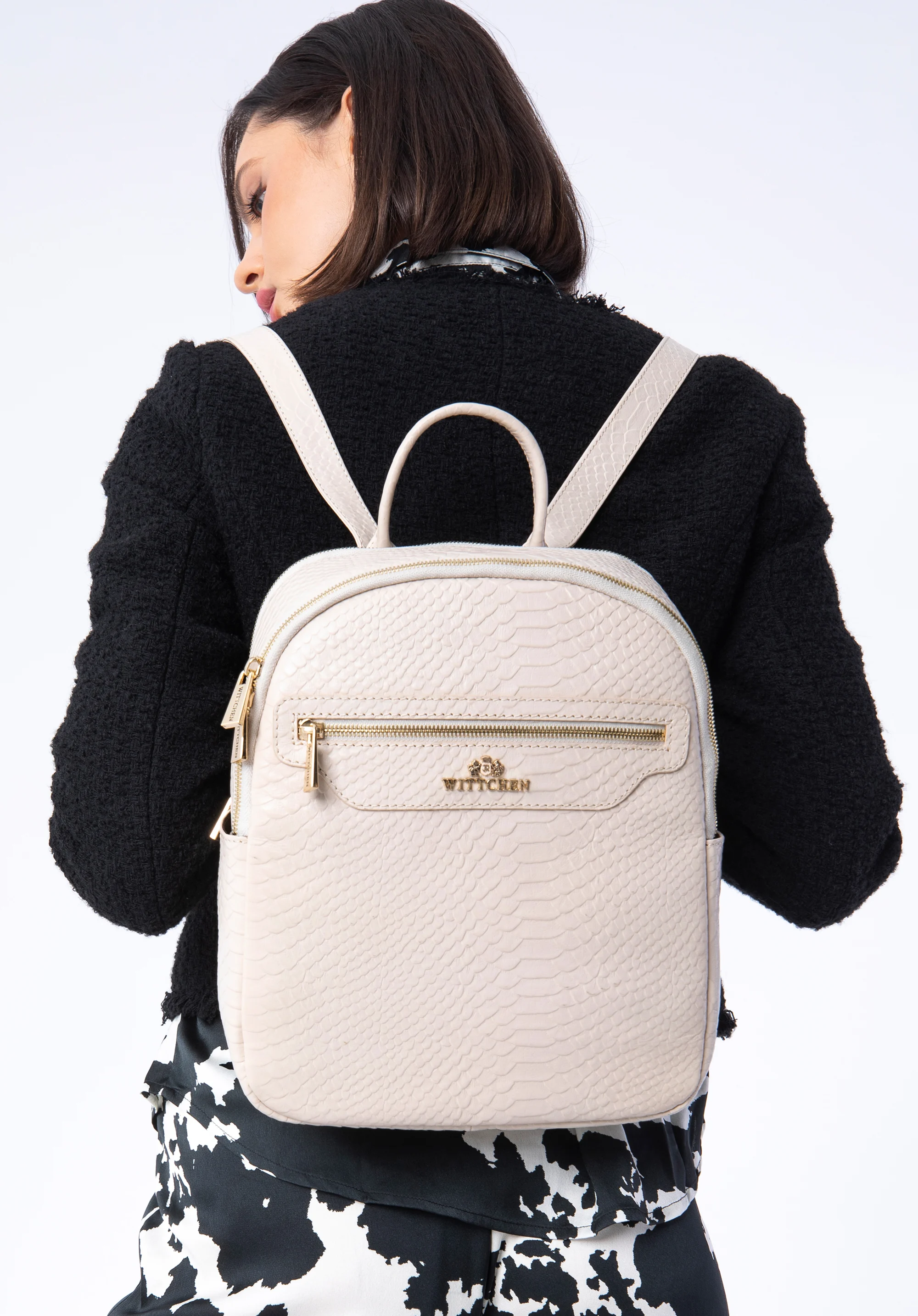 Damski plecak ze skóry o fakturze lizard dwukomorowy