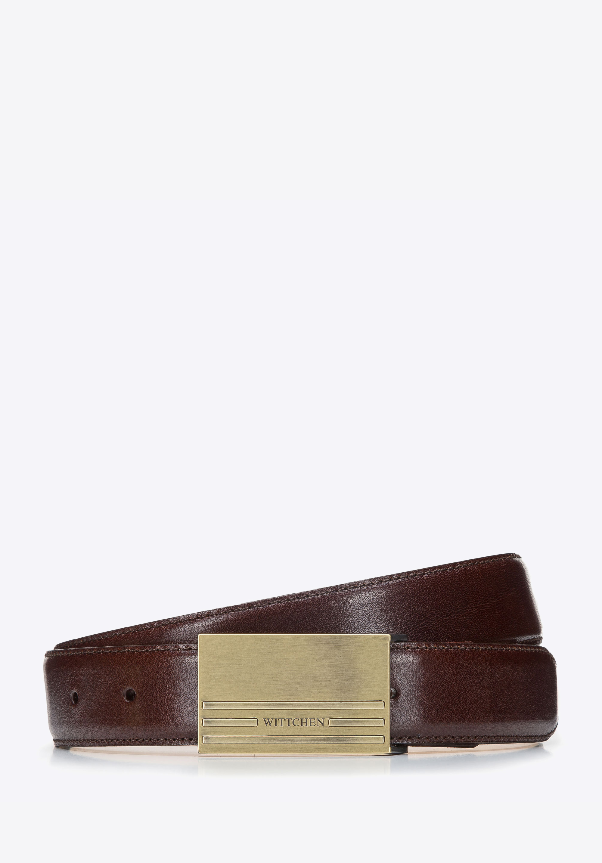 Męski pasek skórzany ze stębnowaniem i pełną klamrą