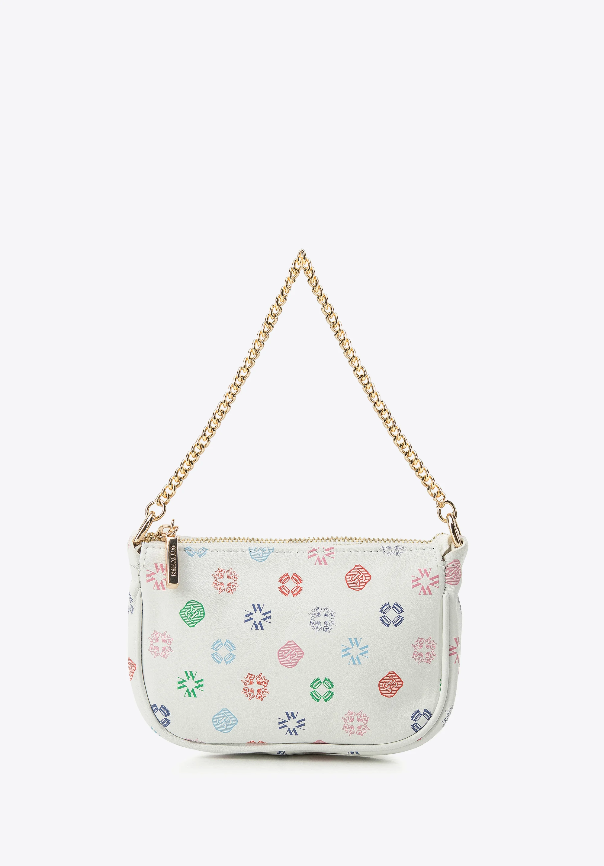 Damska minitorebka ze skóry w monogram na łańcuszku