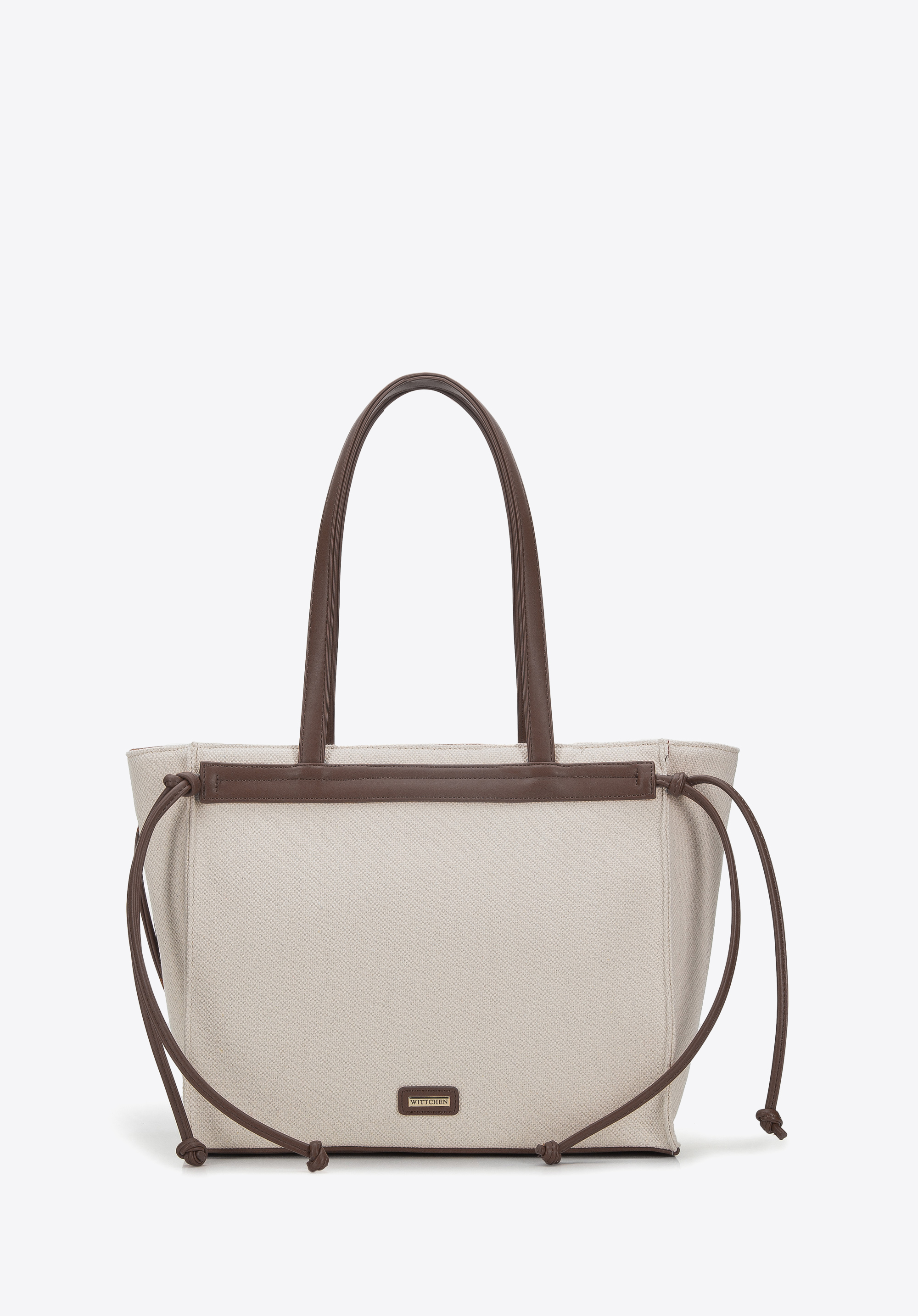 Torebka shopperka z bawełny z troczkami z ekoskóry