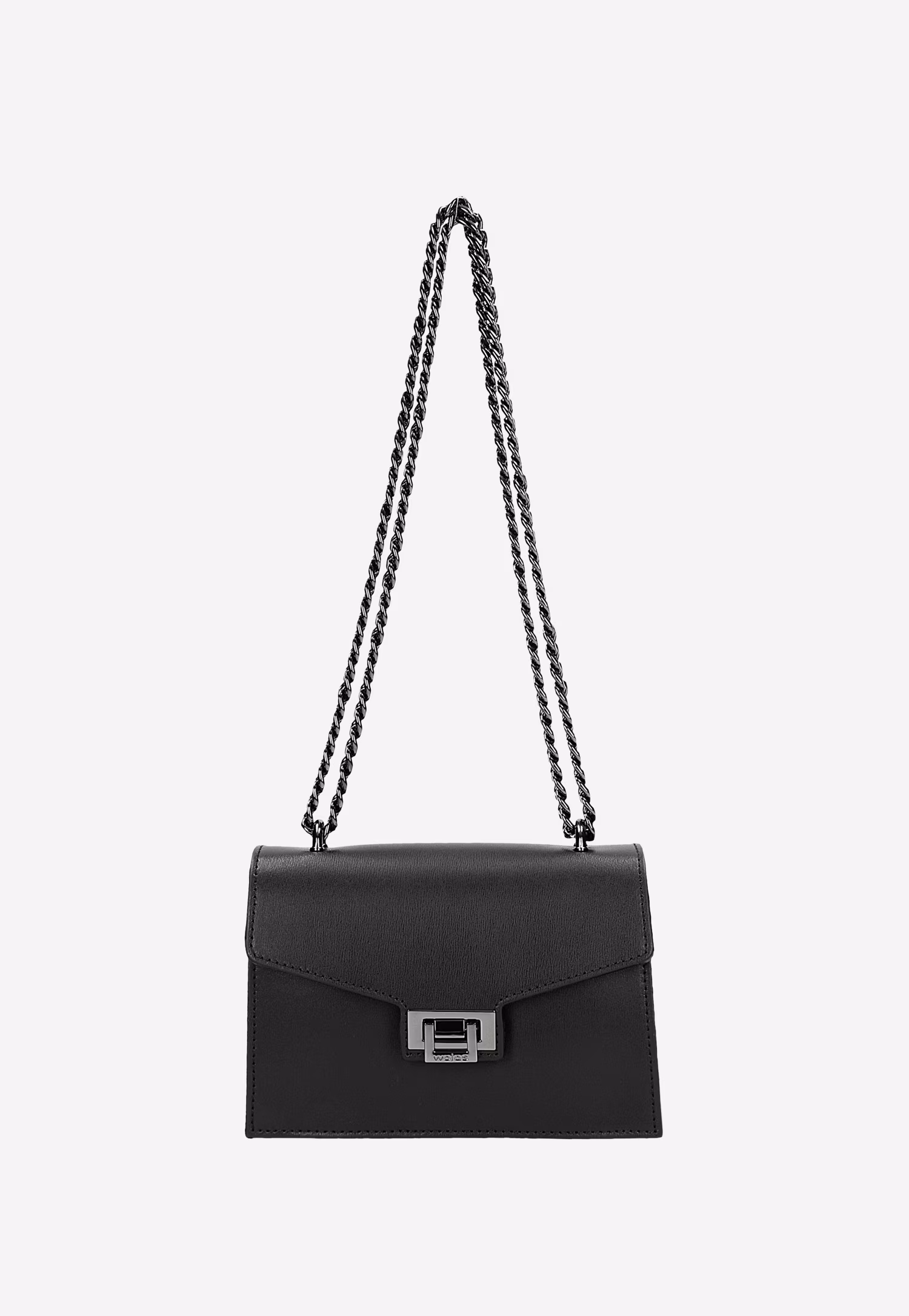 Czarna skórzana torebka damska z metalowym łańcuchem