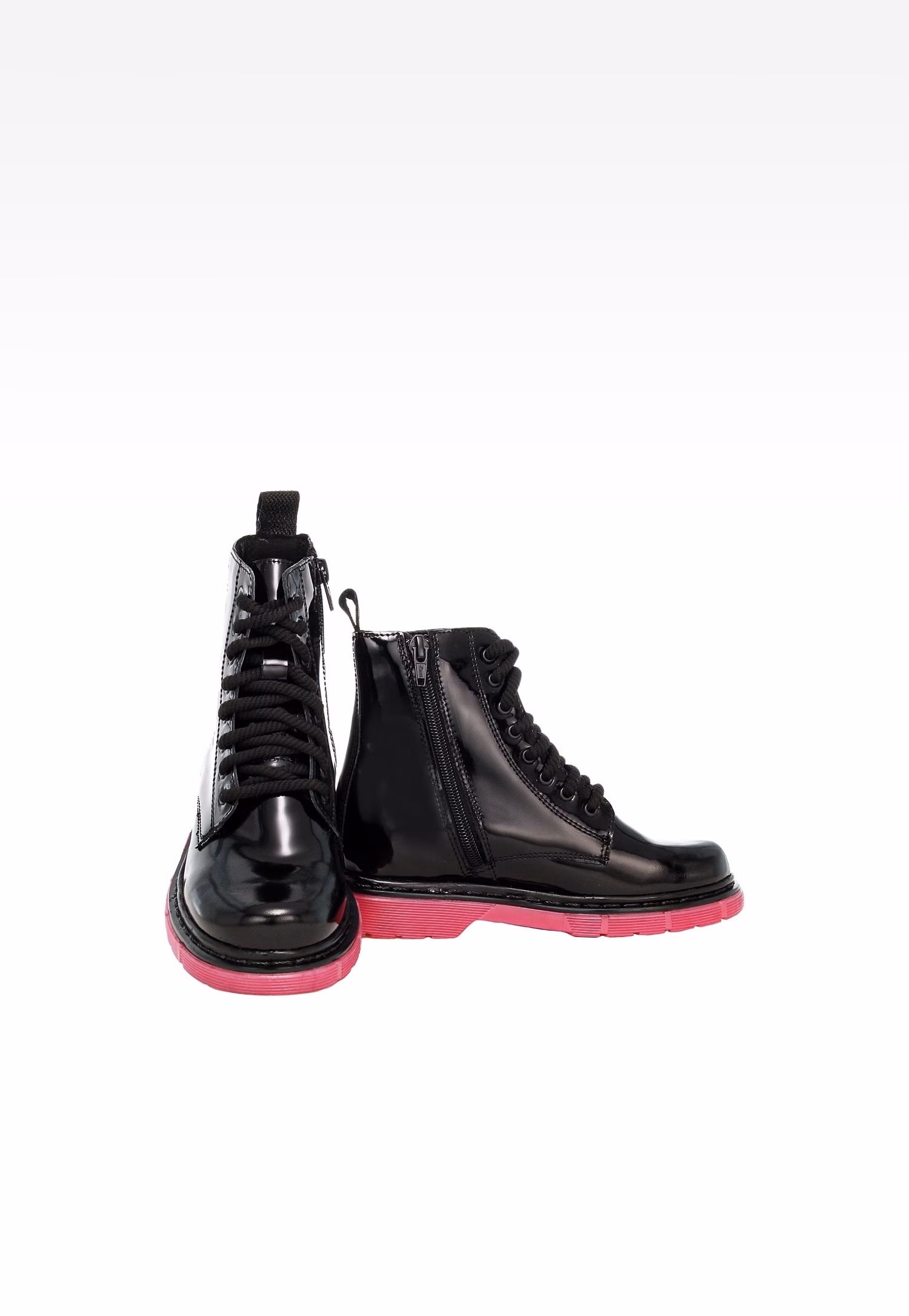 Czarne dziewczęce trzewiki BARTEK z różową podeszwą 1429301