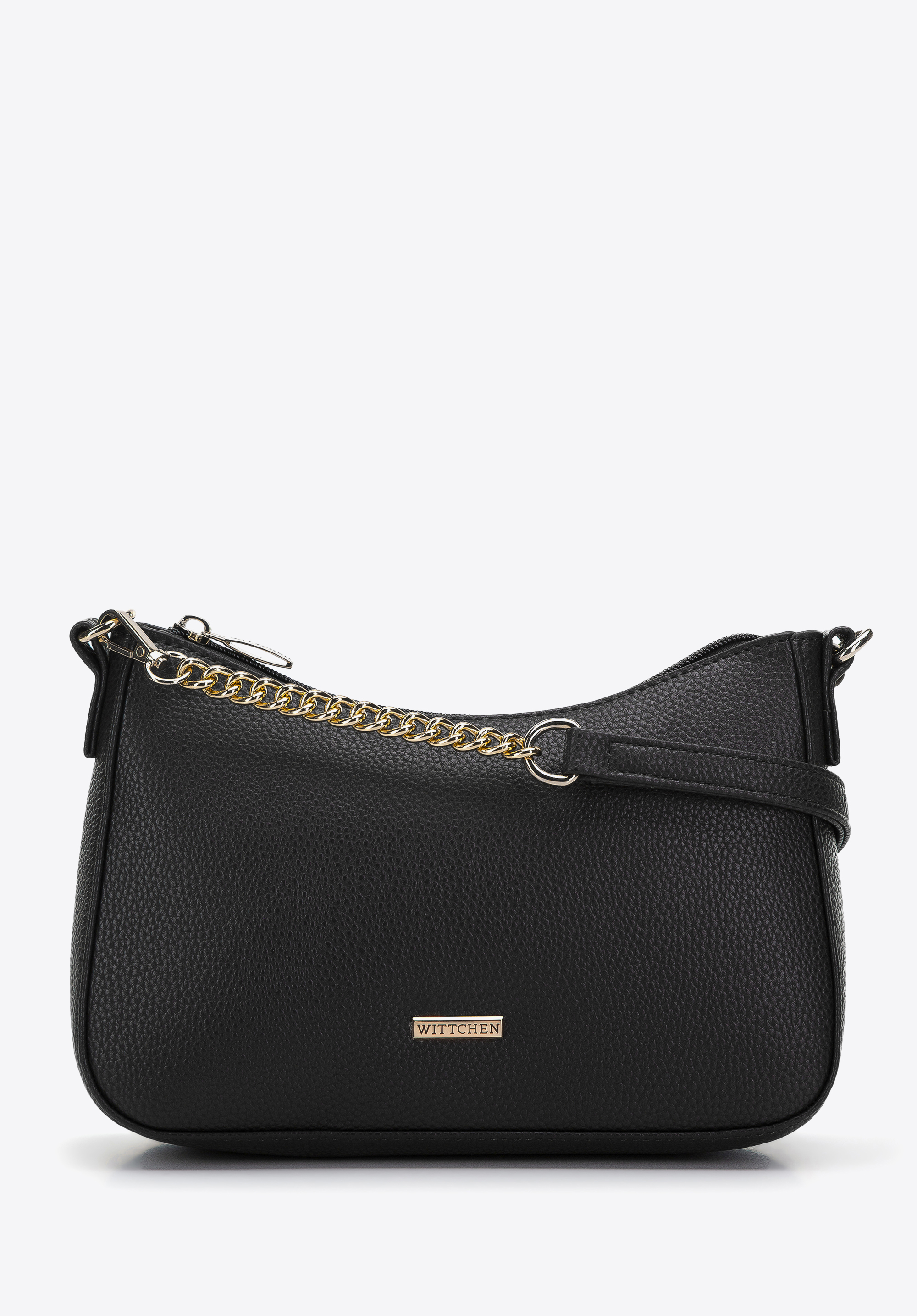 Damska torebka bagietka z groszkowanej ekoskóry z łańcuszkiem