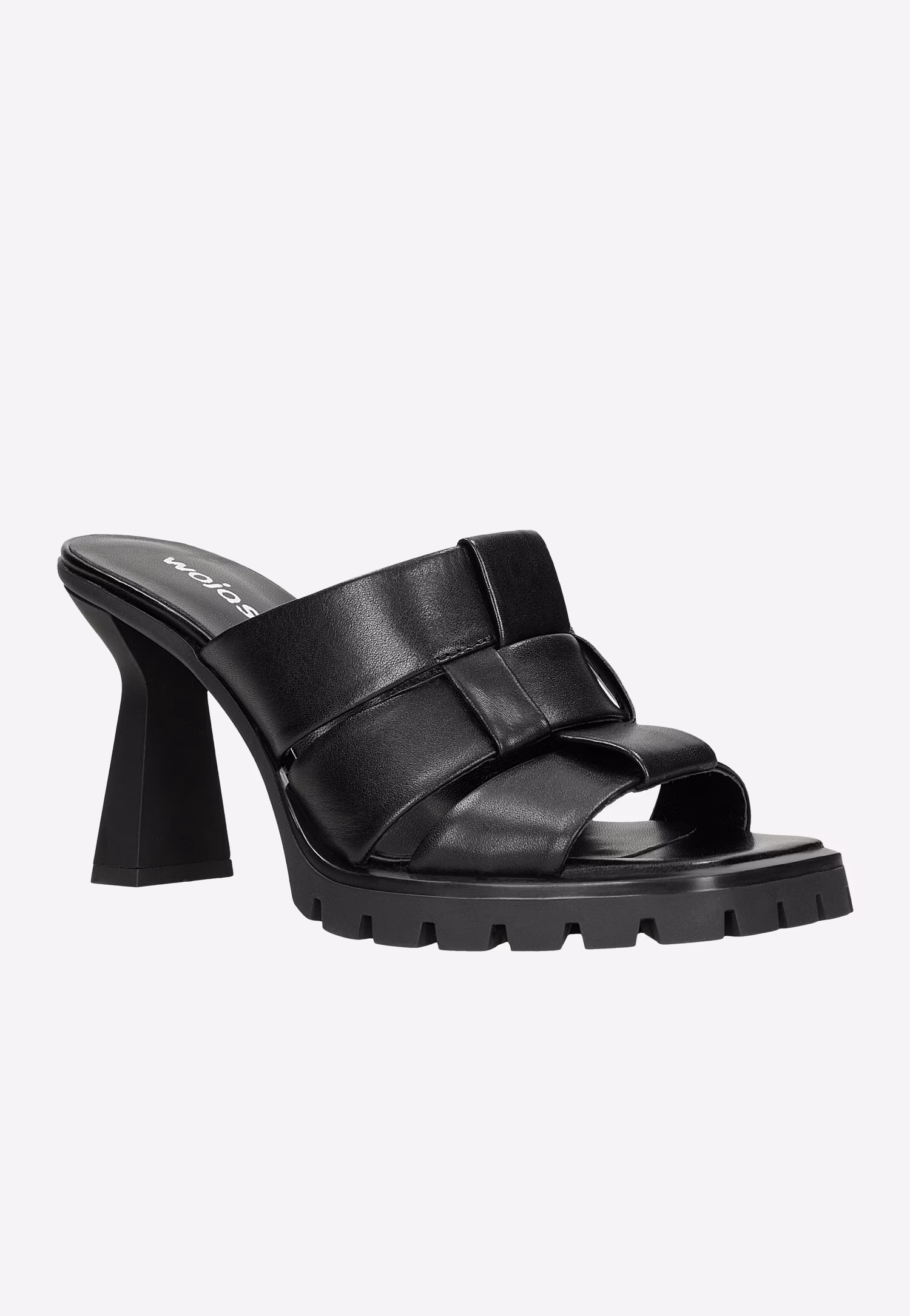 Czarne skórzane klapki damskie na obcasie