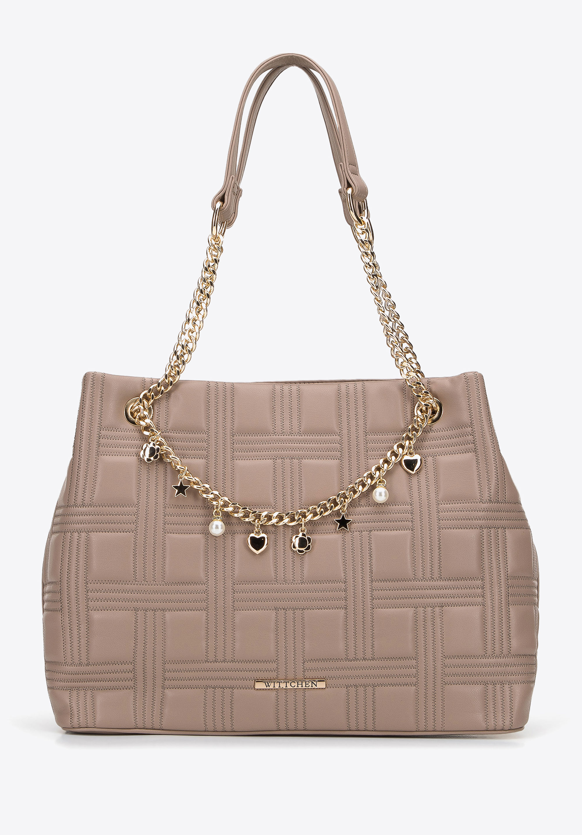 Torebka shopperka z pikowanej ekoskóry z łańcuszkiem średnia