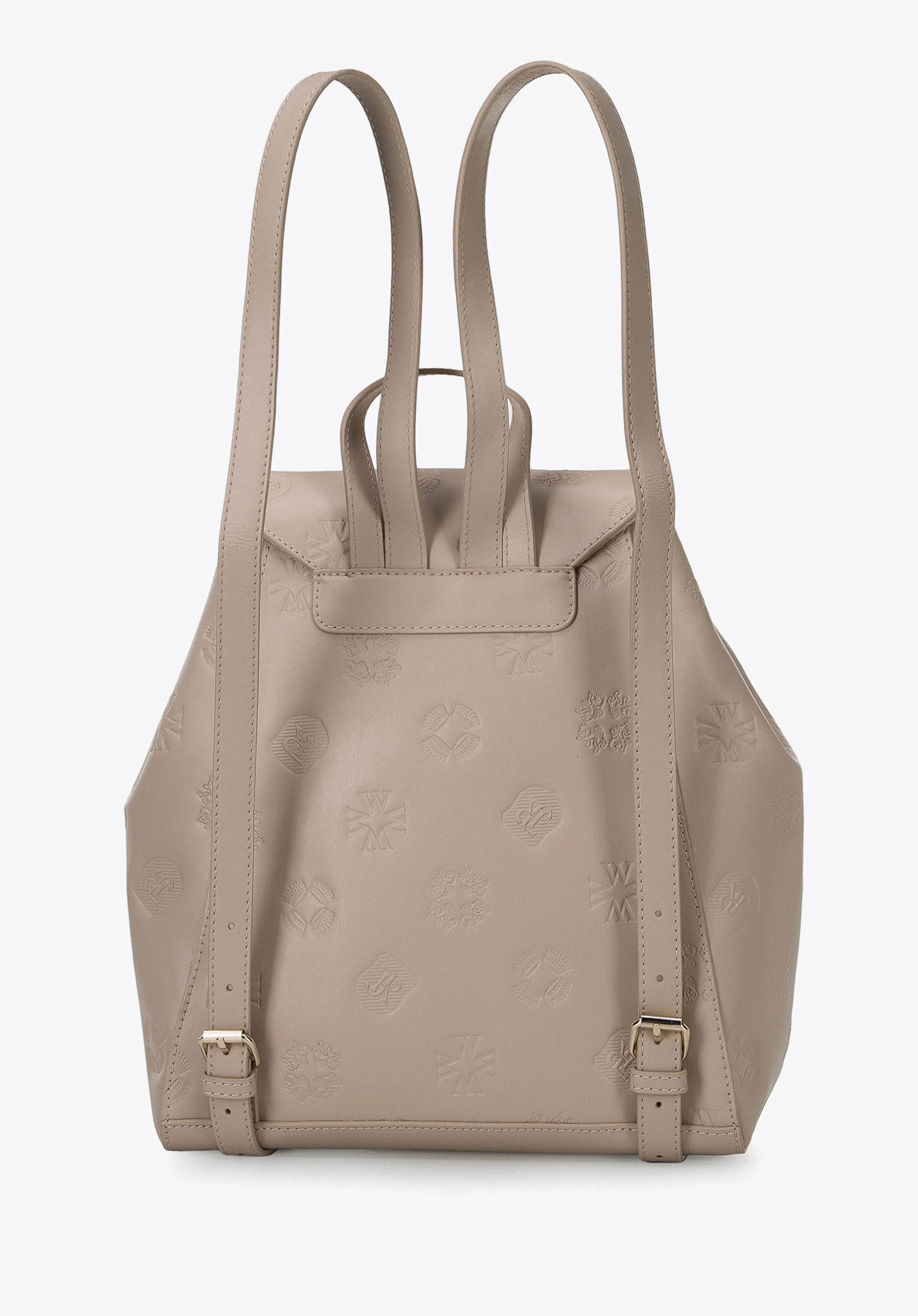 Damski plecak skórzany w monogram z pionowymi suwakami