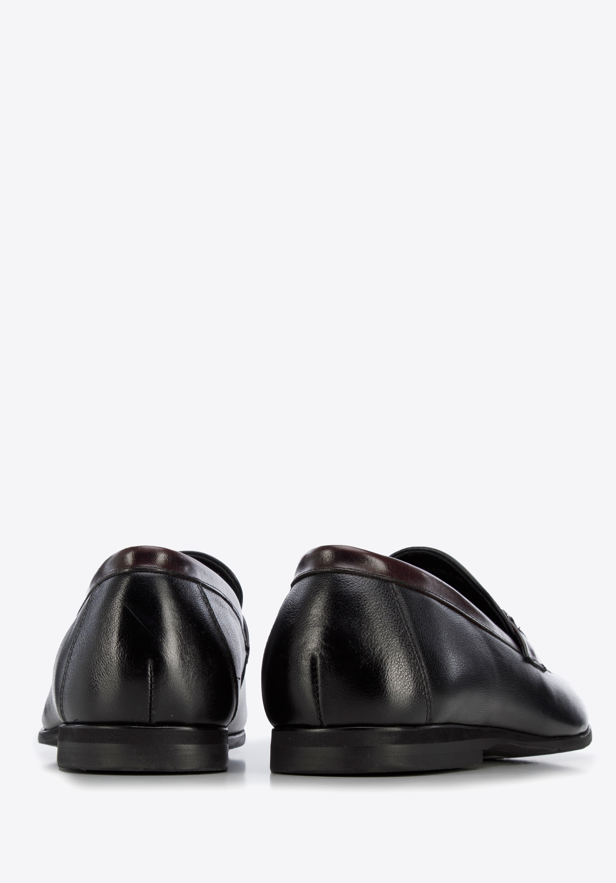 Męskie mokasyny skórzane z klamerką i plecionką