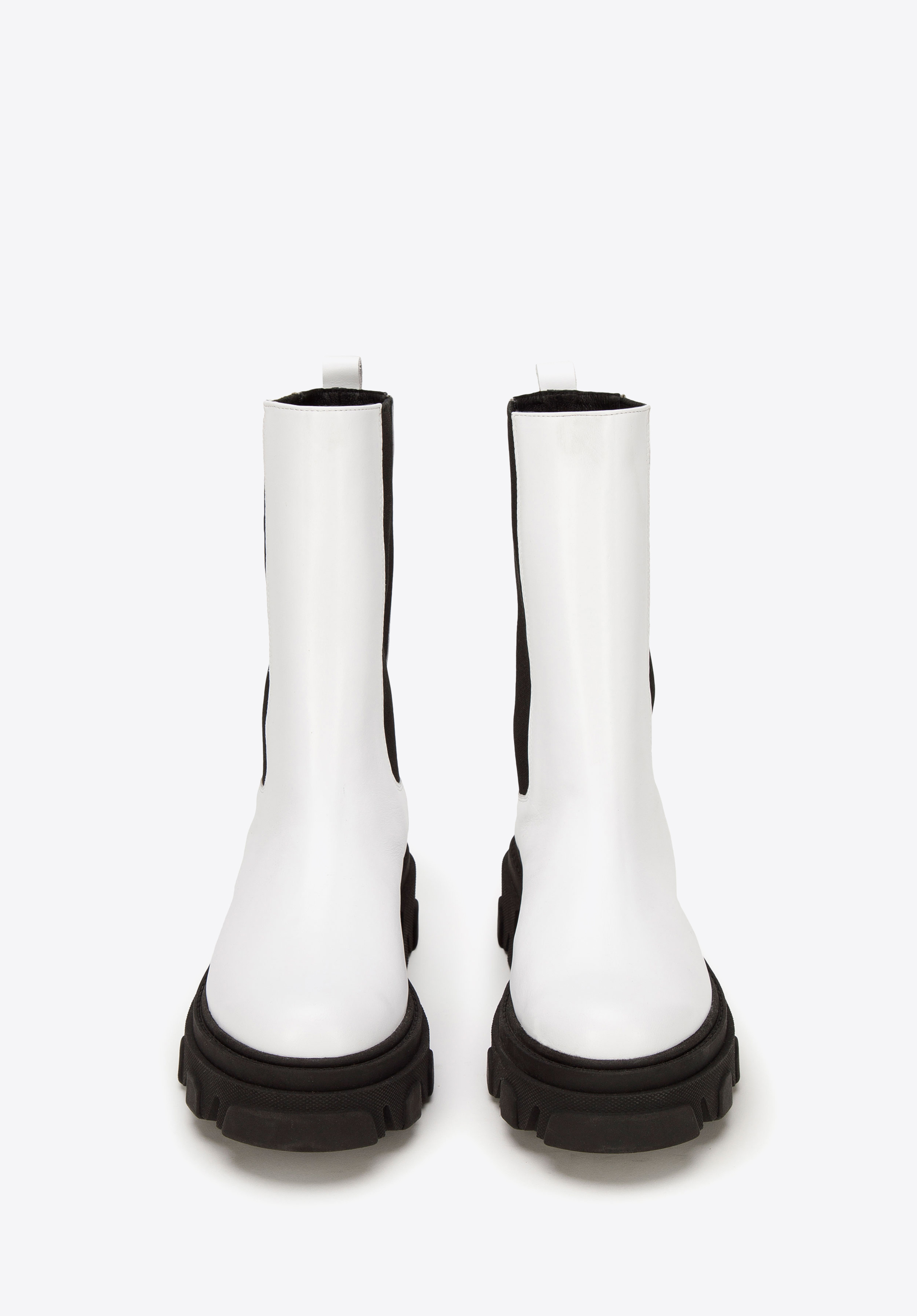 Damskie trapery skórzane wysokie na grubej podeszwie