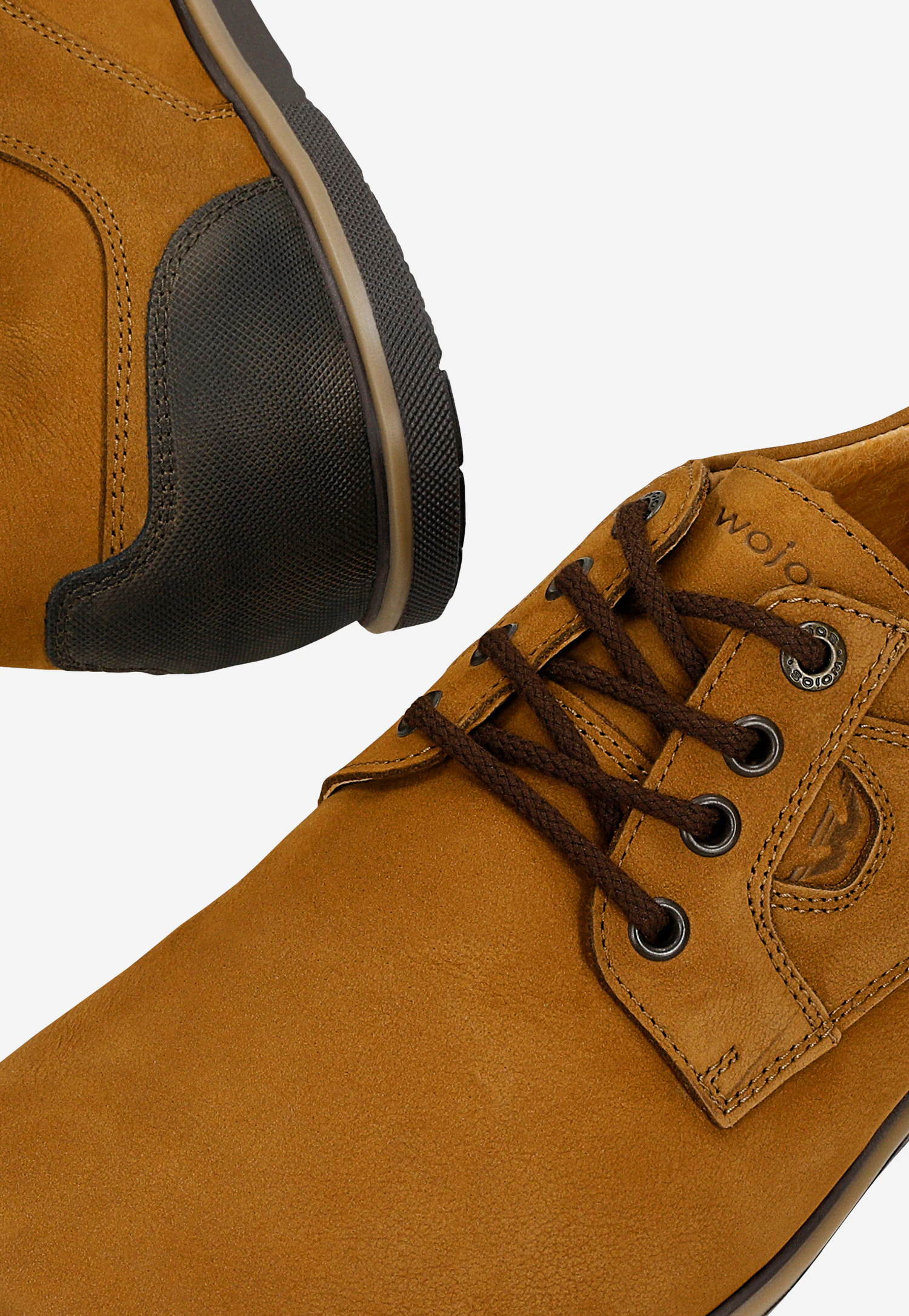 Brązowe półbuty męskie z granatową wstawką na pięcie