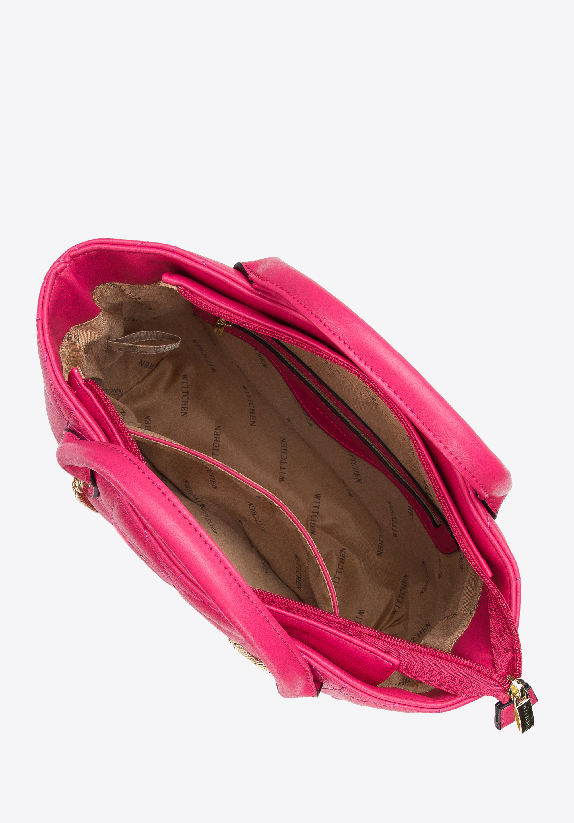 Damska torebka z ekoskóry pikowanej w trójkąty na łańcuszku