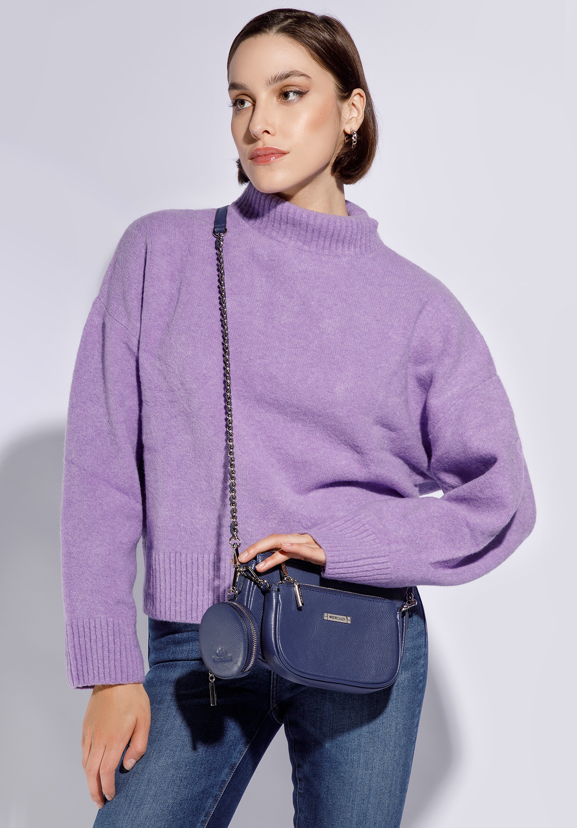 Damska torebka skórzana podwójna z etui na łańcuszku