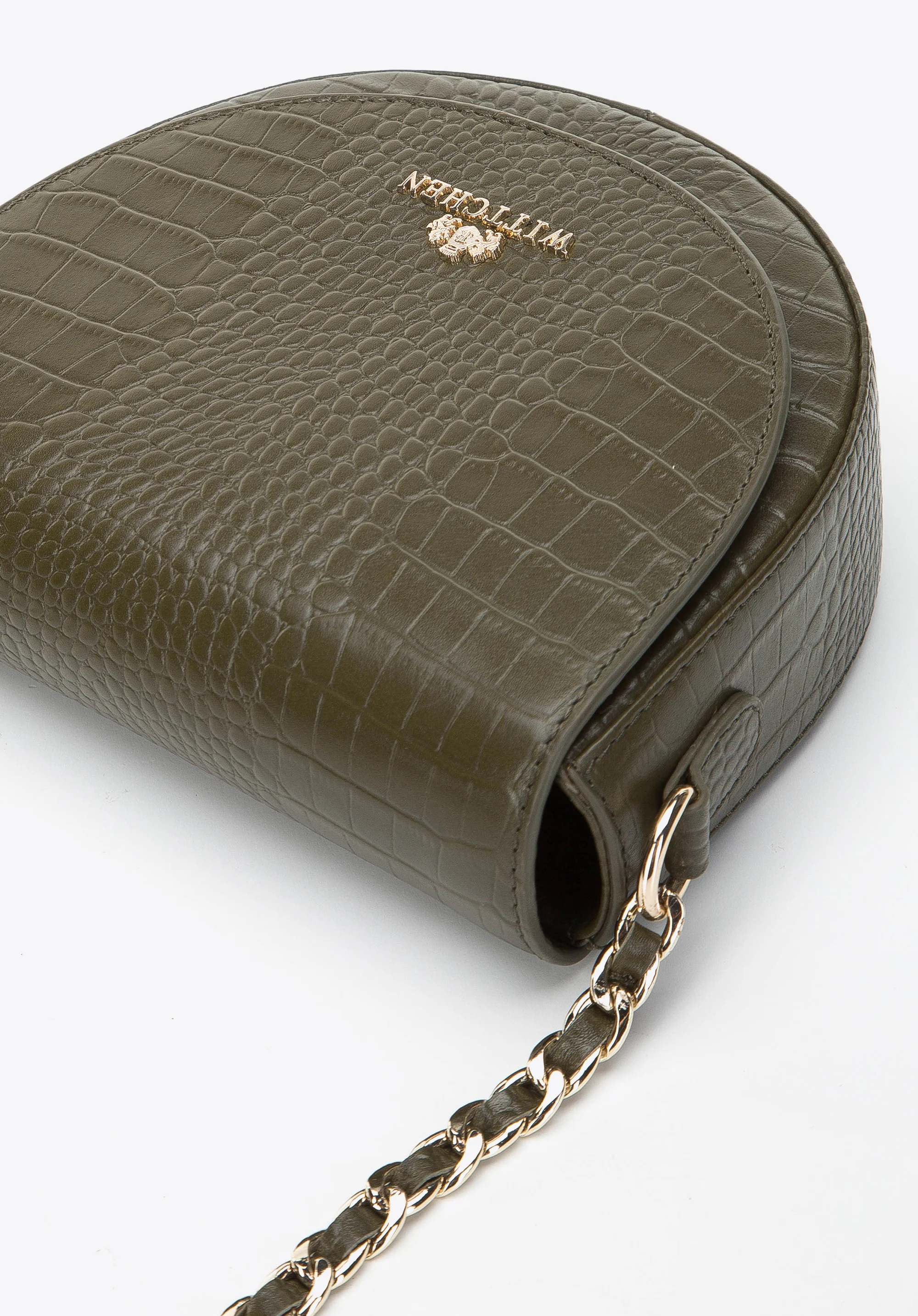 Damska listonoszka skórzana croco na łańcuszku