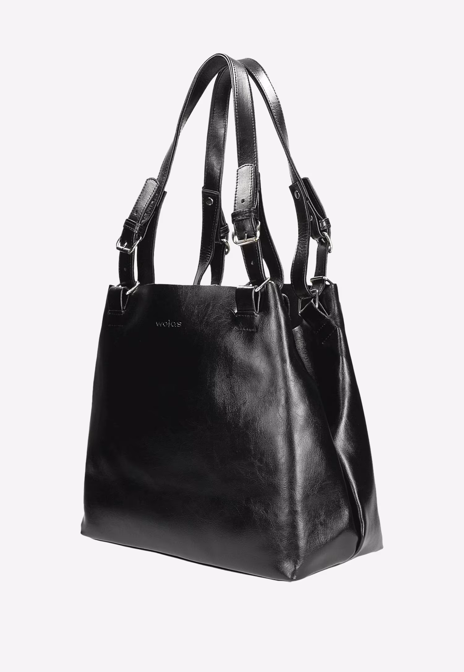 Duża czarna torebka damska z dwoiny foliowanej