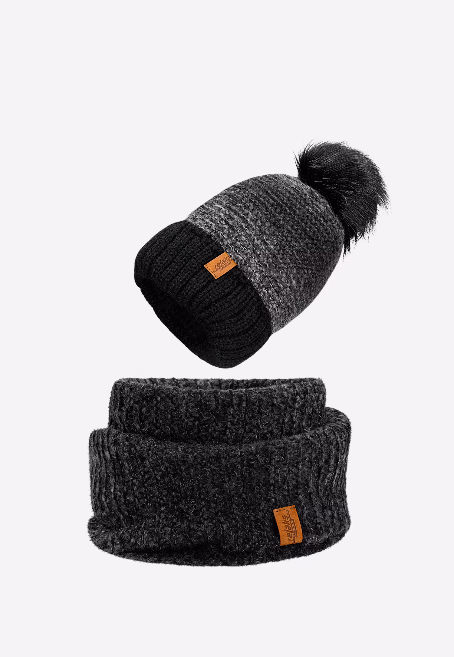 Popielaty cieniowany zestaw RELAKS czapka + komin