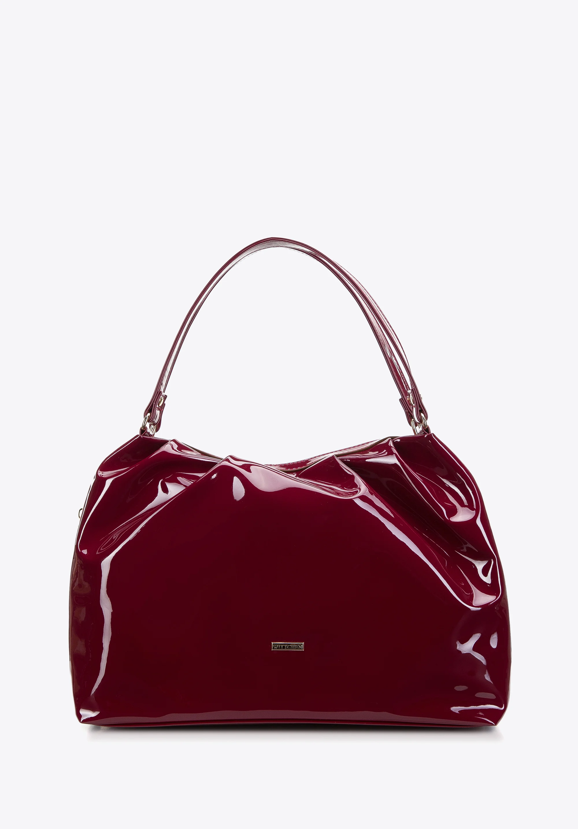 Torebka shopperka z marszczonej lakierowanej ekoskóry