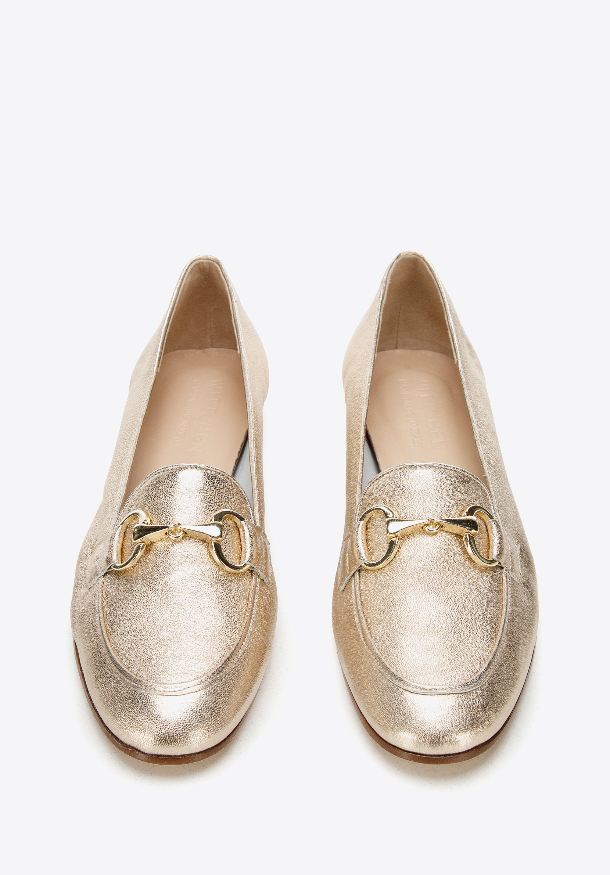 Damskie mokasyny skórzane z klamerką na płaskim obcasie