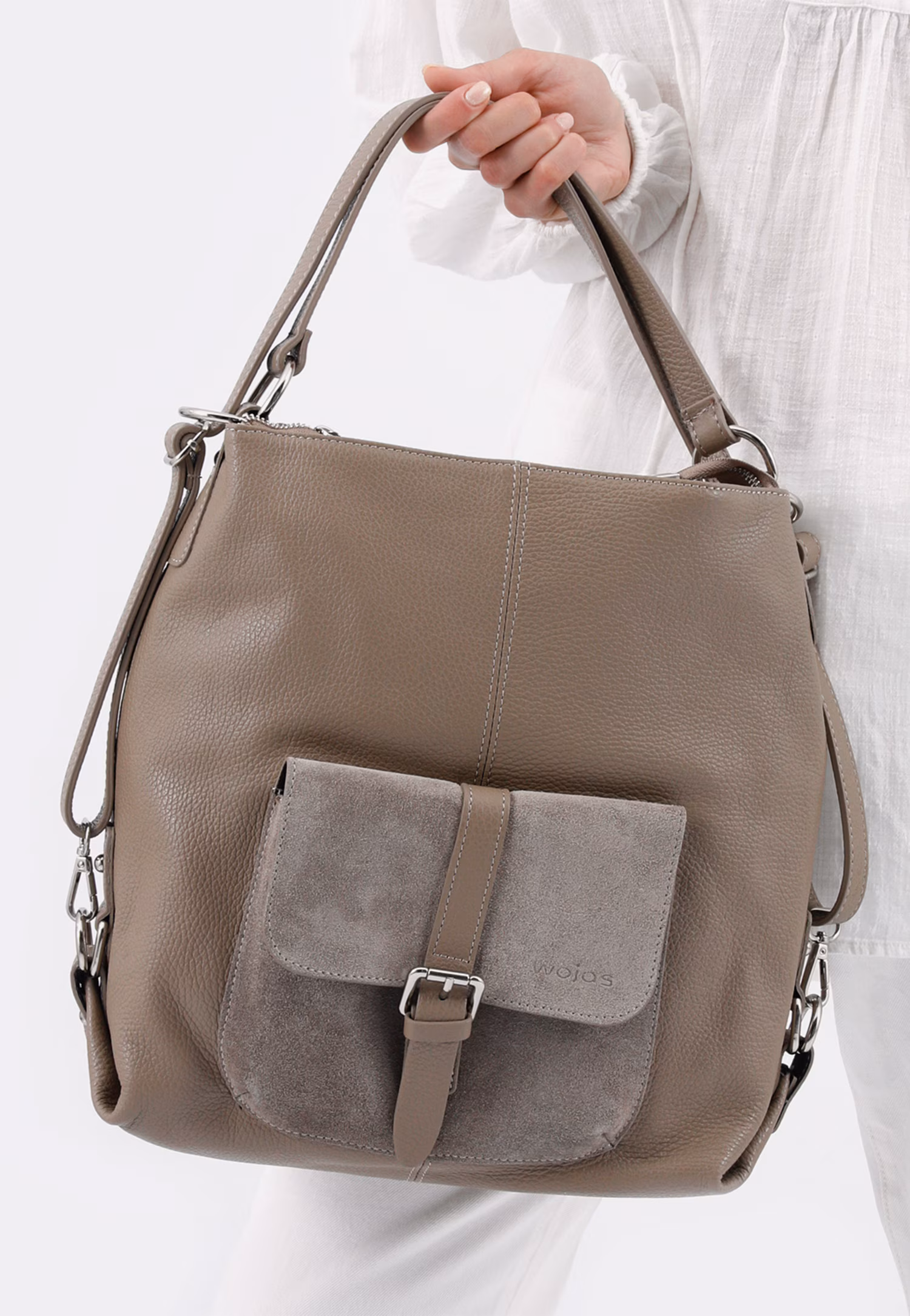 Beżowa skórzana torebka plecak 2w1