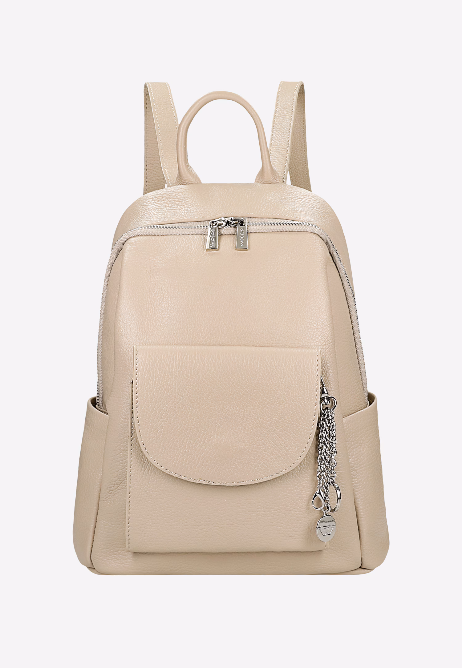 Pojemny beżowy plecak miejski ze skóry licowej