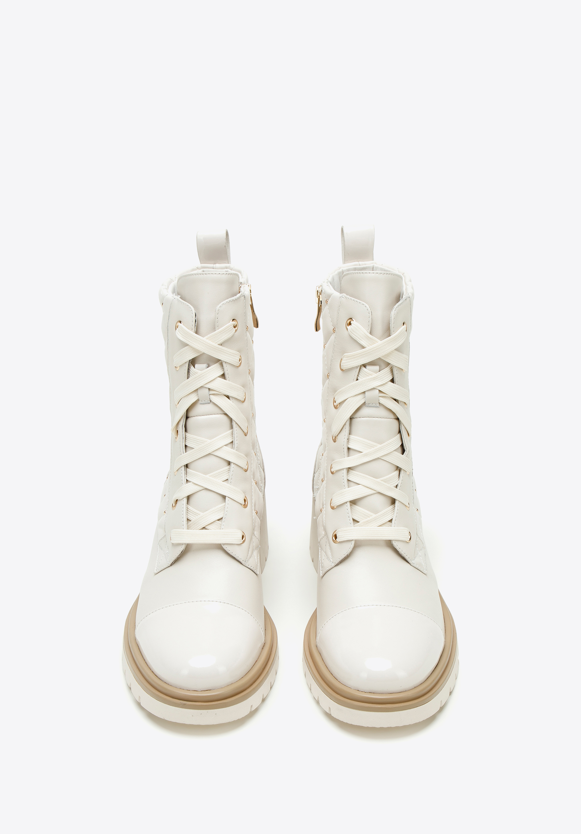 Damskie trapery skórzane z pikowaną cholewką