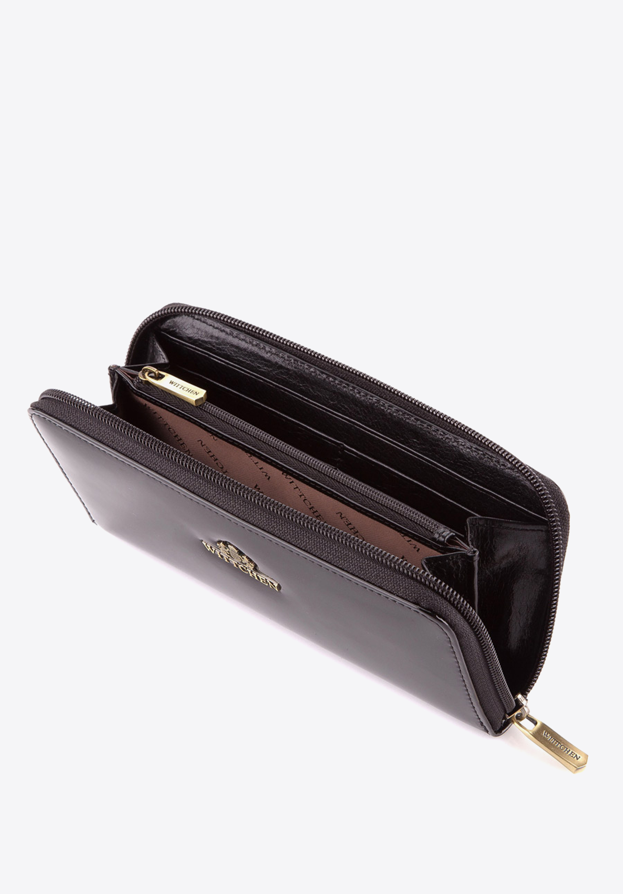 Damski portfel ze skóry lakierowany na suwak