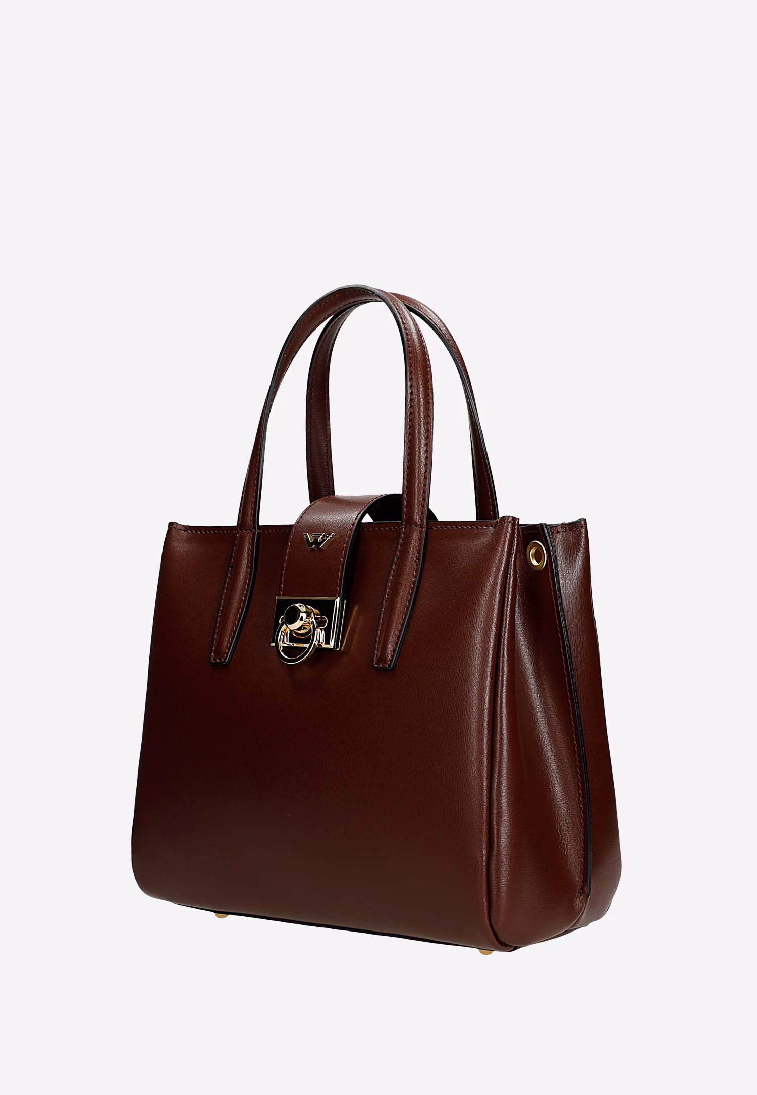 Bordowy skórzany kuferek ze złotym zapięciem