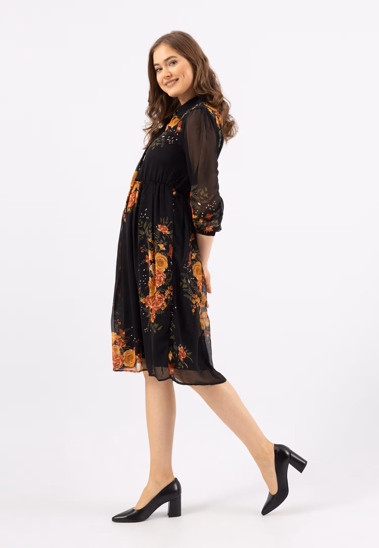 Beżowe czółenka na stabilnym obcasie