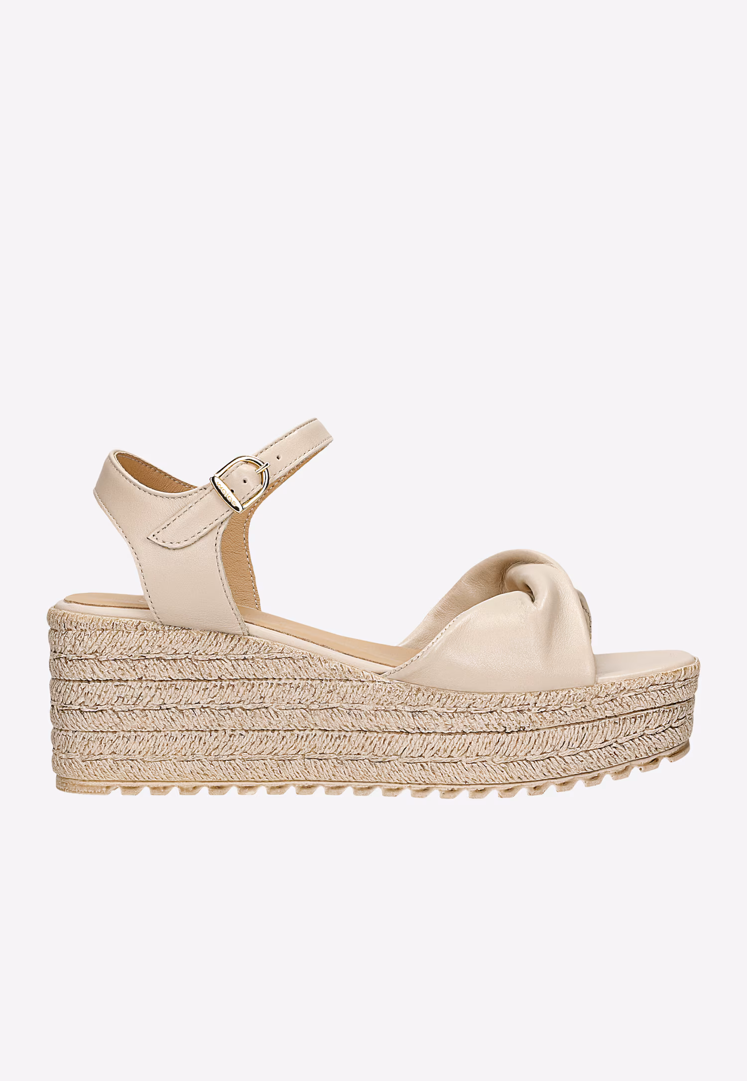 Beżowe skórzane sandały na koturnie