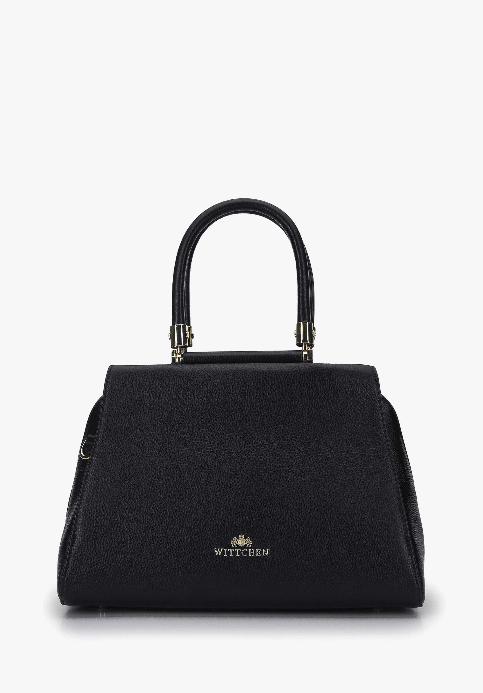 Torebka kuferek skórzana z geometrycznymi okuciami