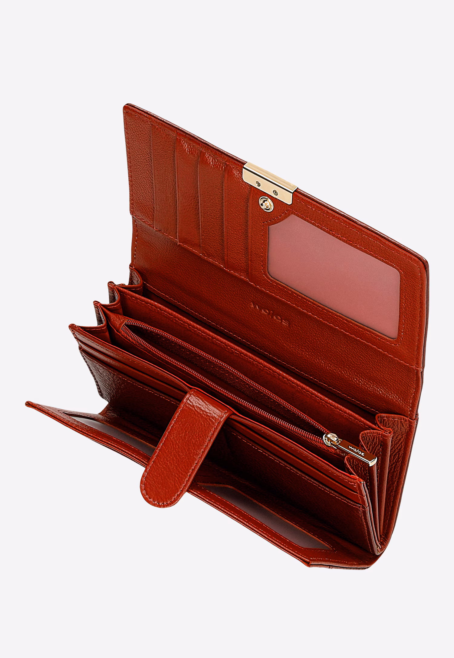 Duży beżowy portfel damski z lakierowanej skóry