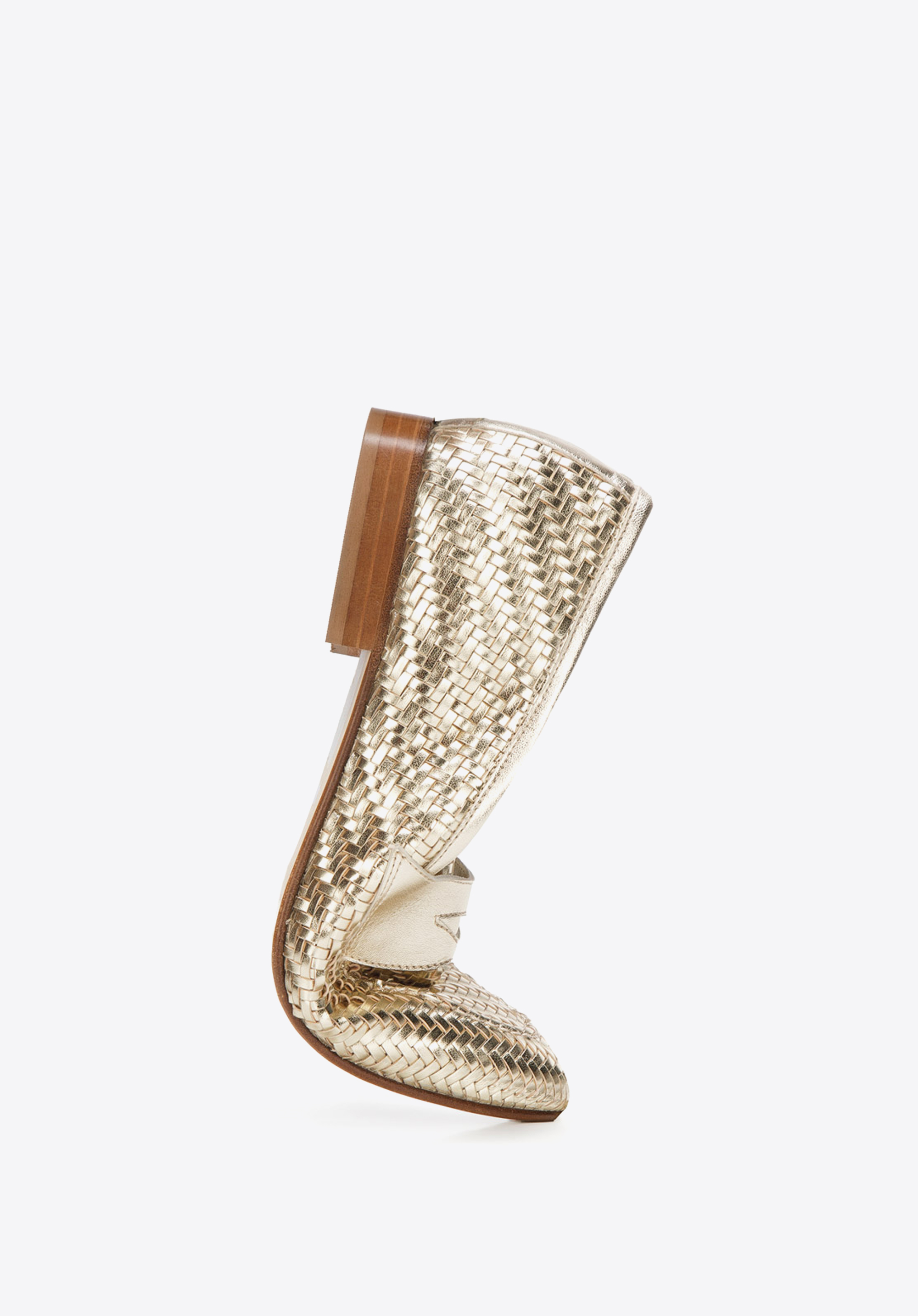 Damskie mokasyny pensówki z plecionej ekoskóry