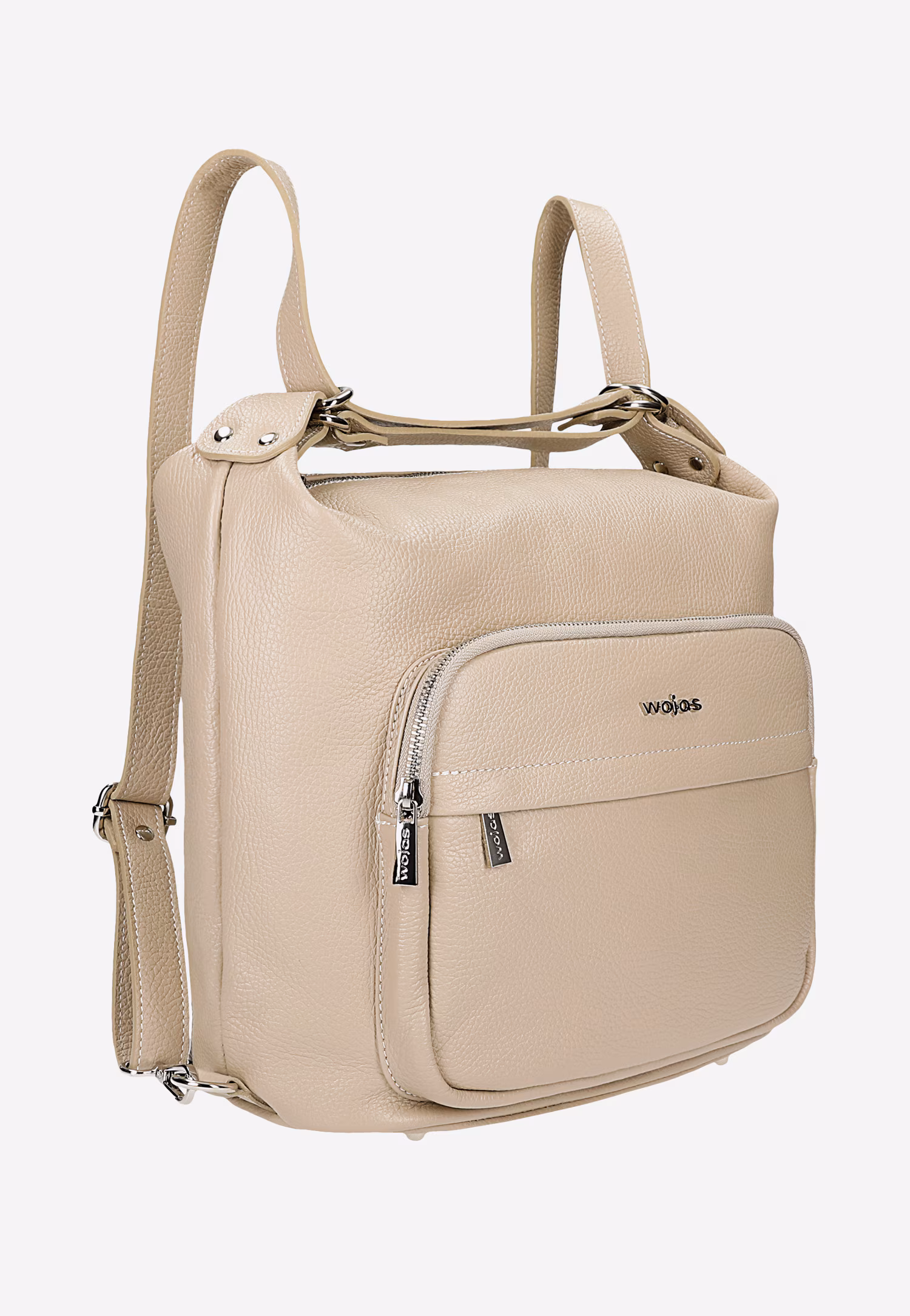 Beżowa torebka plecak 2w1 ze skóry licowej