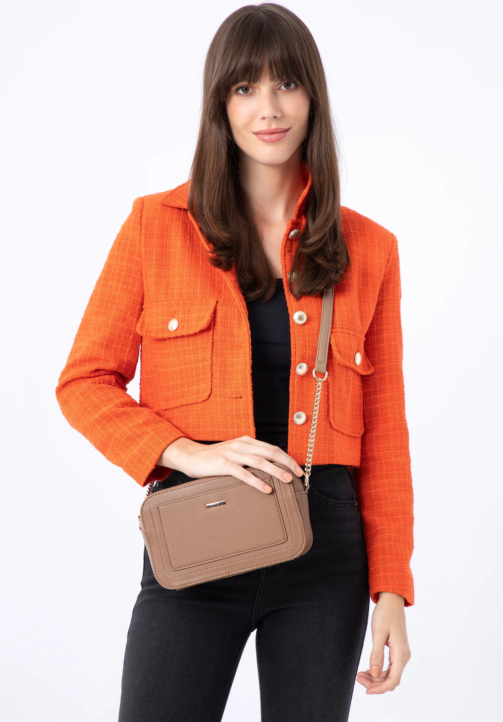 Damska listonoszka pudełkowa z obszytą kieszenią