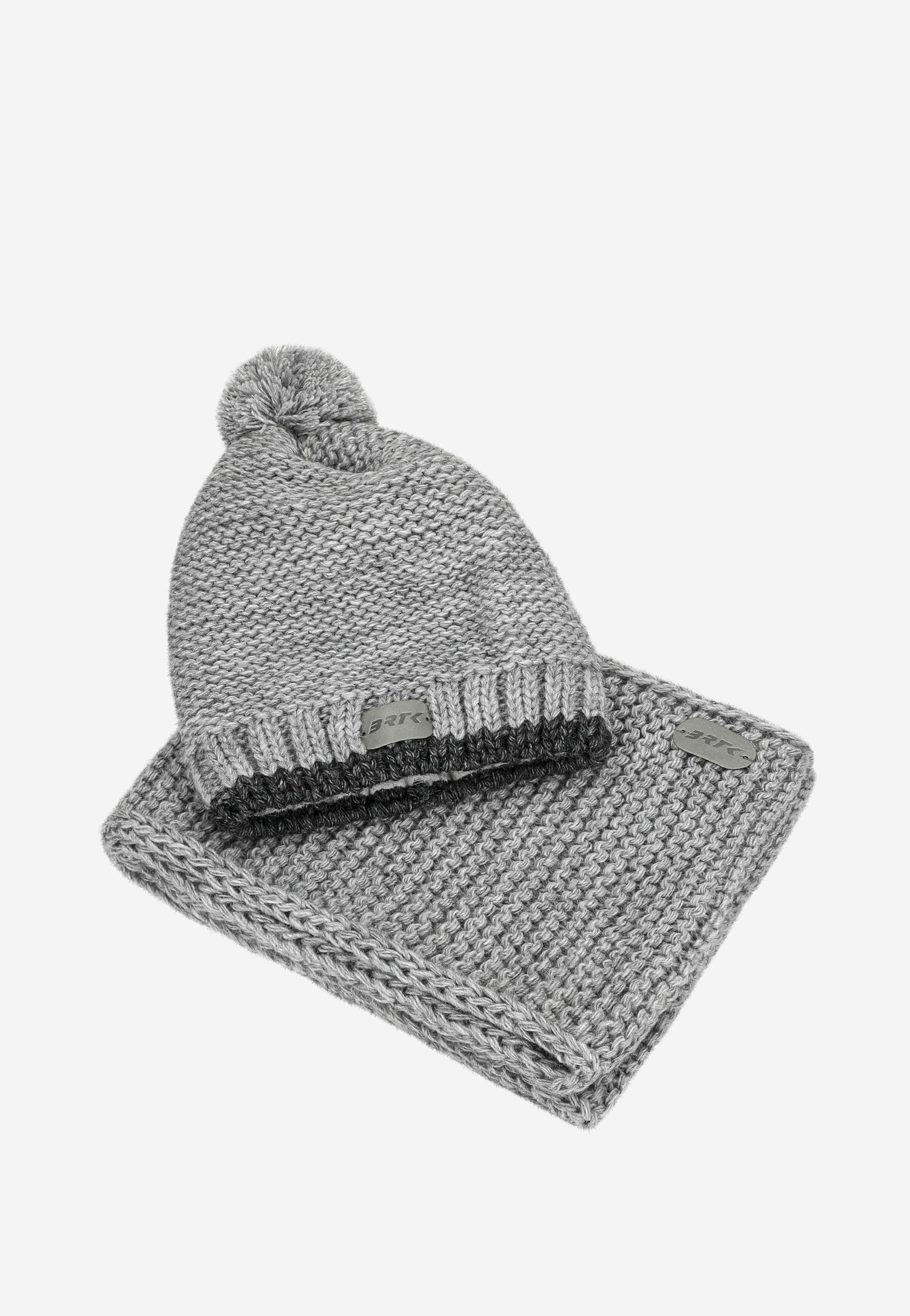 Popielaty zestaw dziecięcy BARTEK czapka z odblaskowym pomponem + komin 8560580