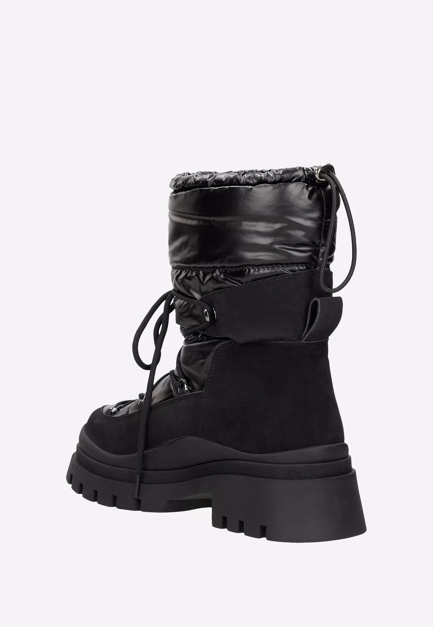 RELAKS czarne Śniegowce damskie z połączenia skóry i ortalionu