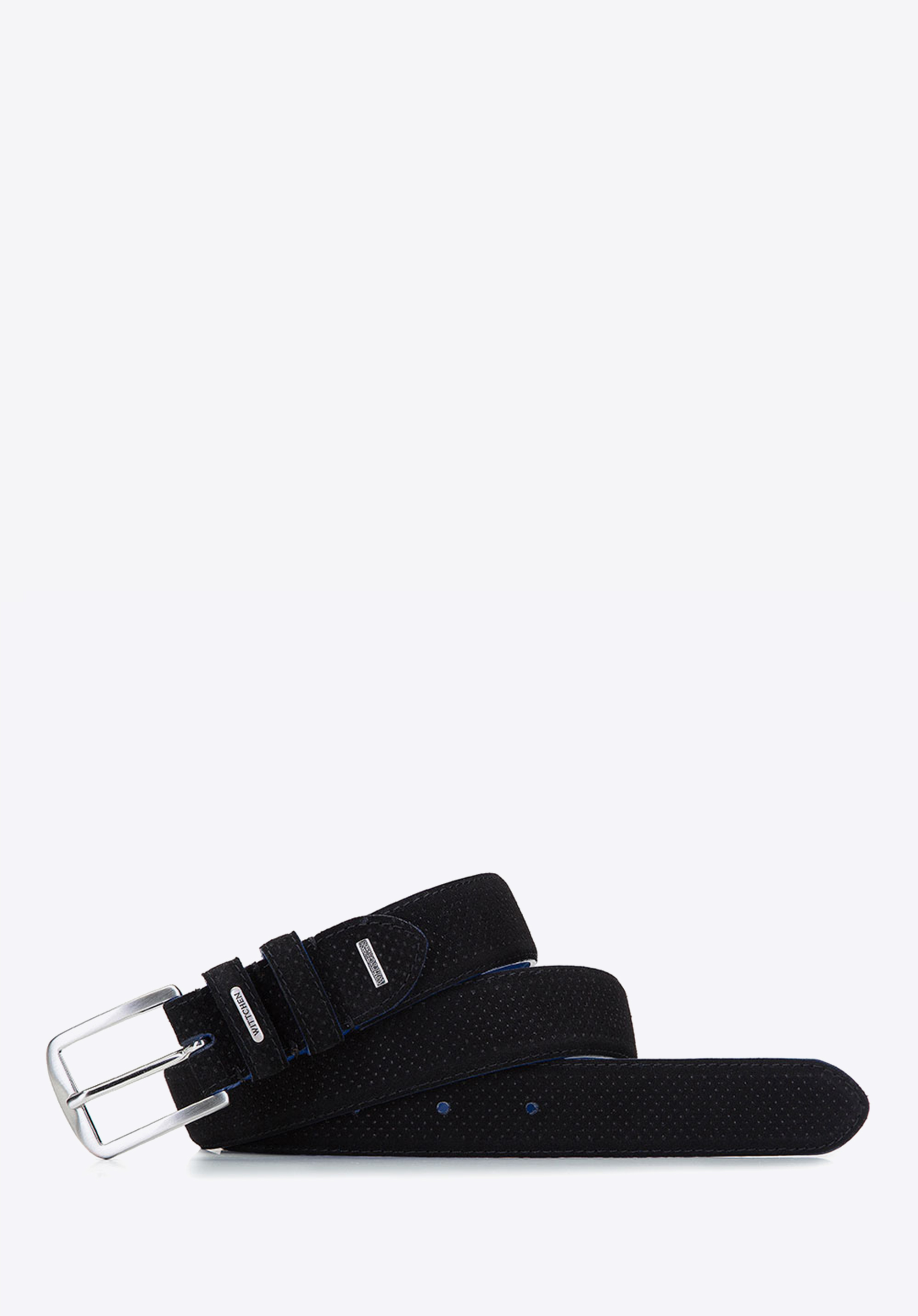 Męski pasek z perforowanej skóry welurowej