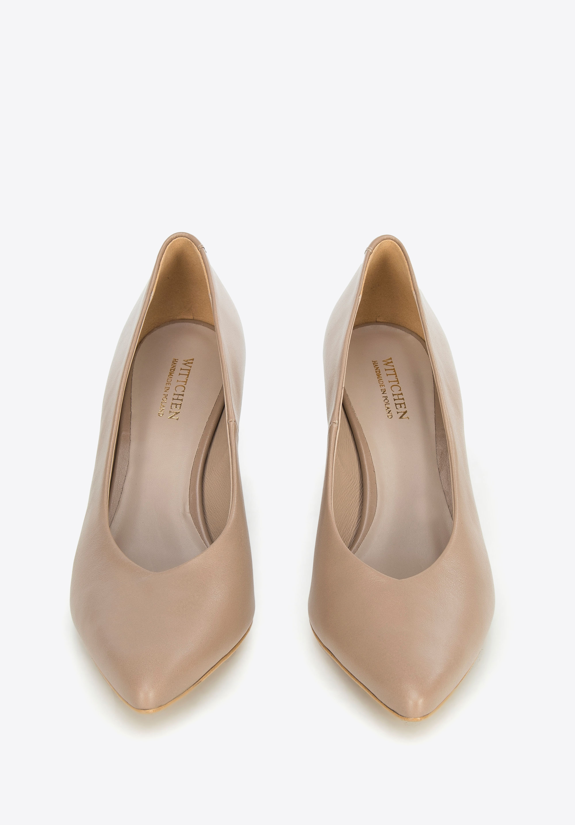 Damskie czółenka ze skóry z wycięciem na słupku