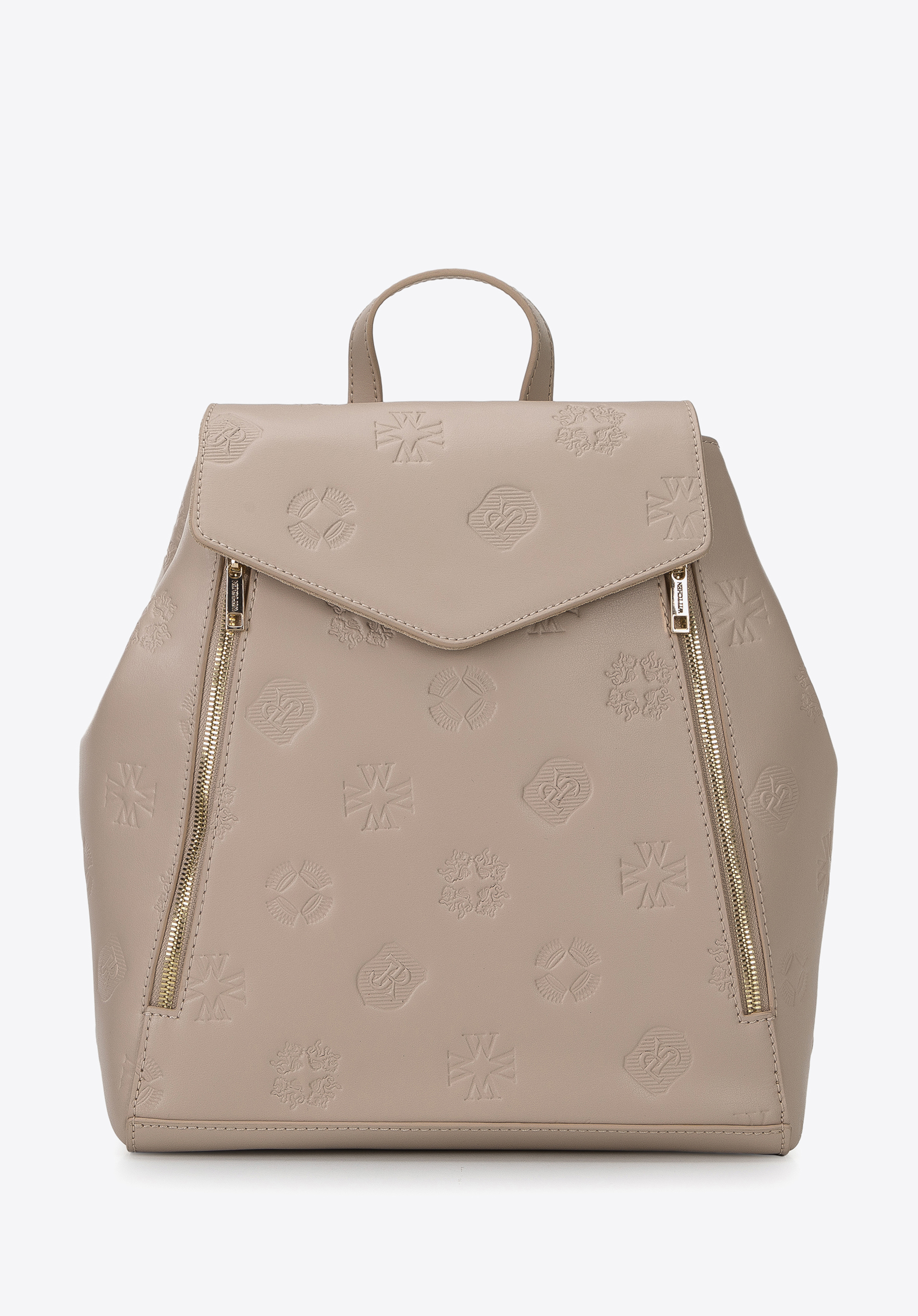 Damski plecak skórzany w monogram z pionowymi suwakami