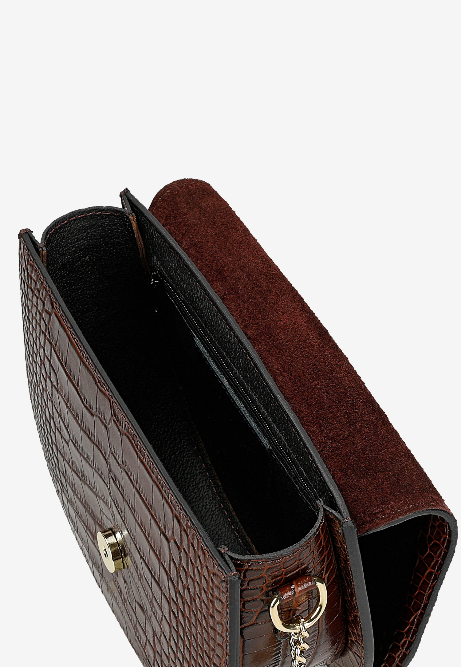 Ciemnobrązowa skórzana torebka saddle bag z tłoczeniem