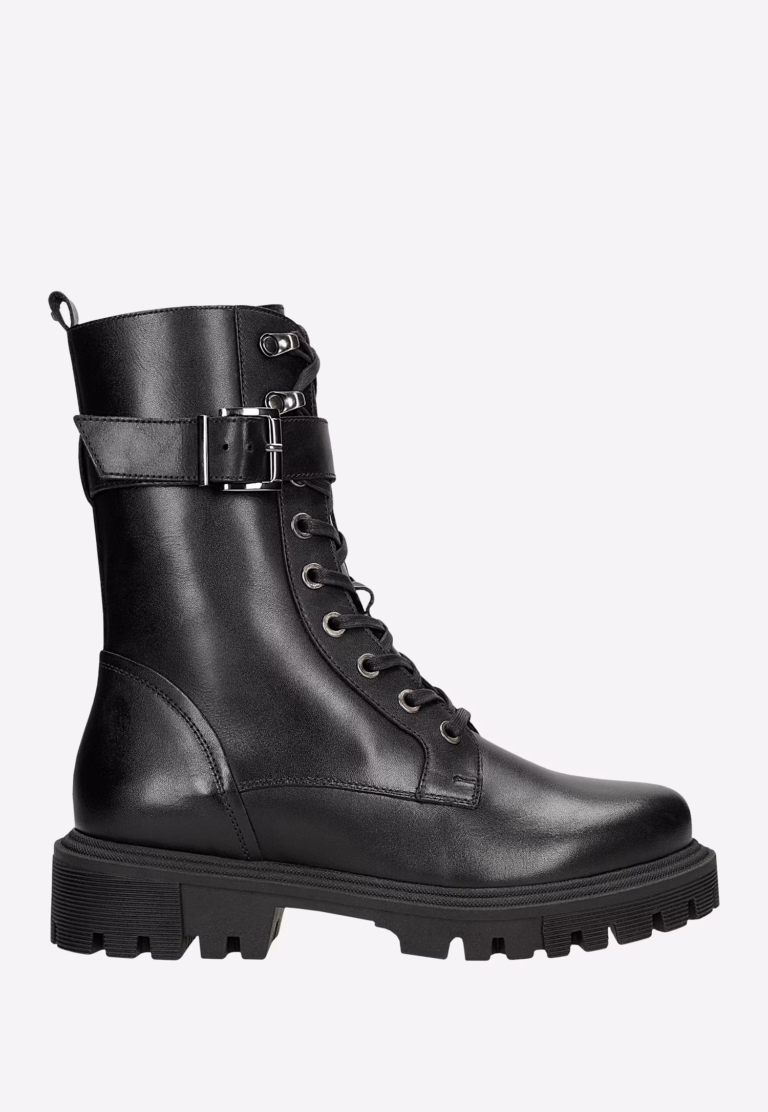 Czarne skórzane trzewiki w stylu motocyklowym