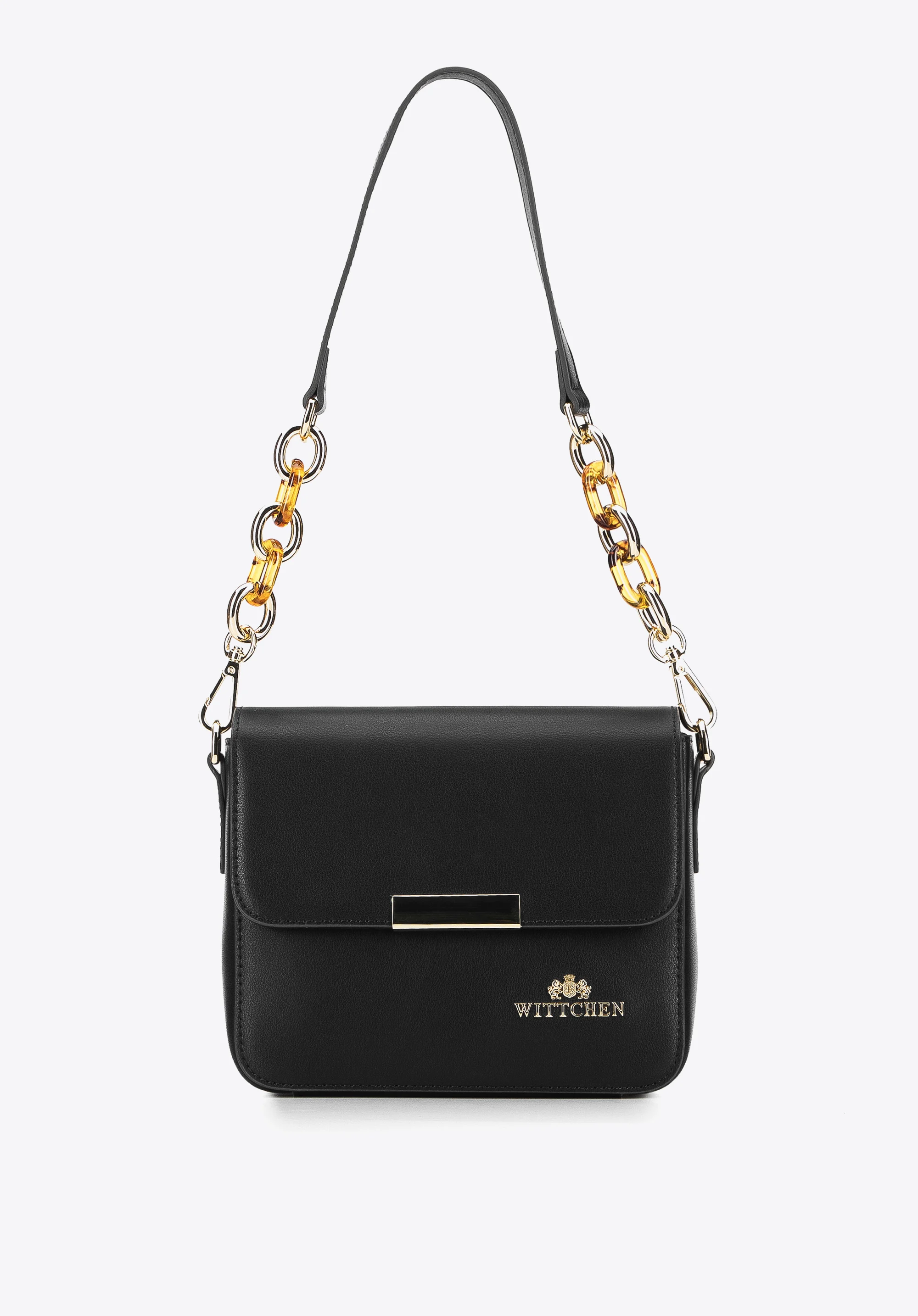 Damska torebka skórzana na ozdobnym łańcuchu mała