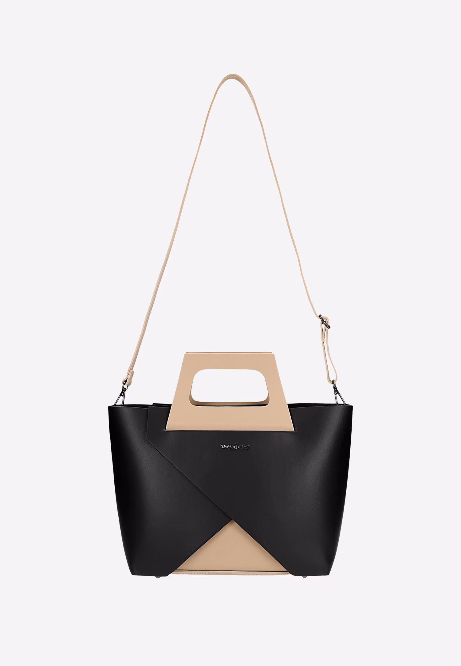 Czarno-beżowa torebka damska typu kuferek