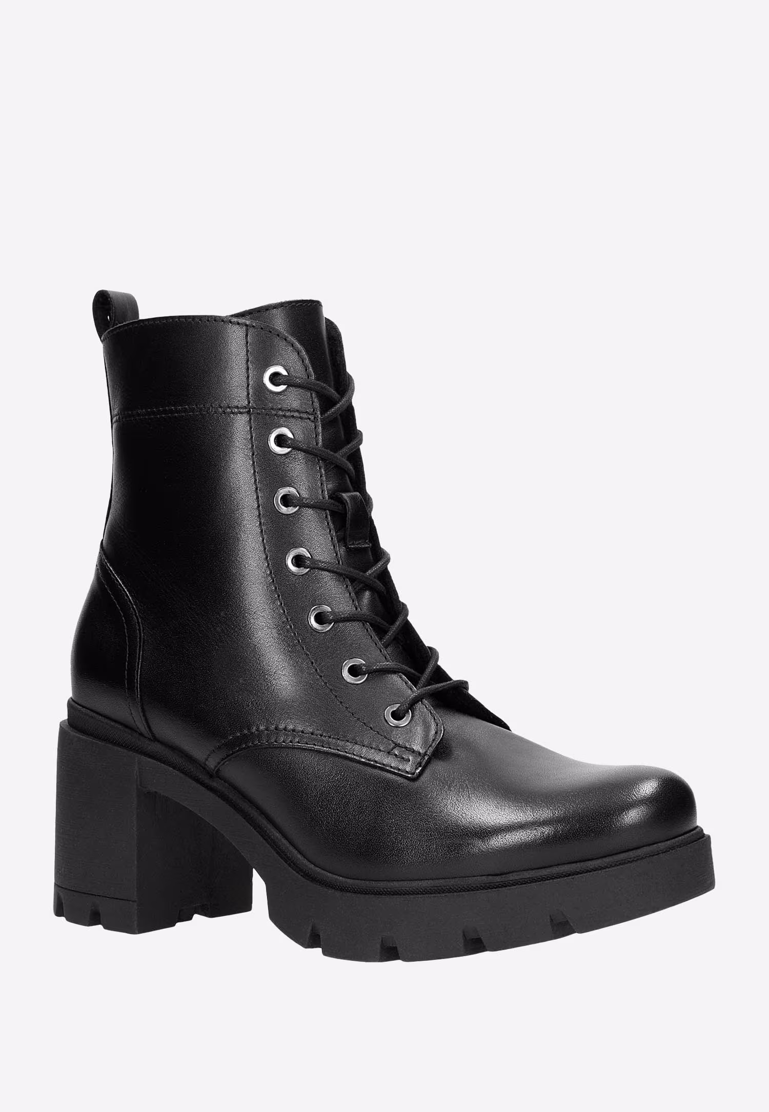 Czarne ocieplane trzewiki damskie na słupku