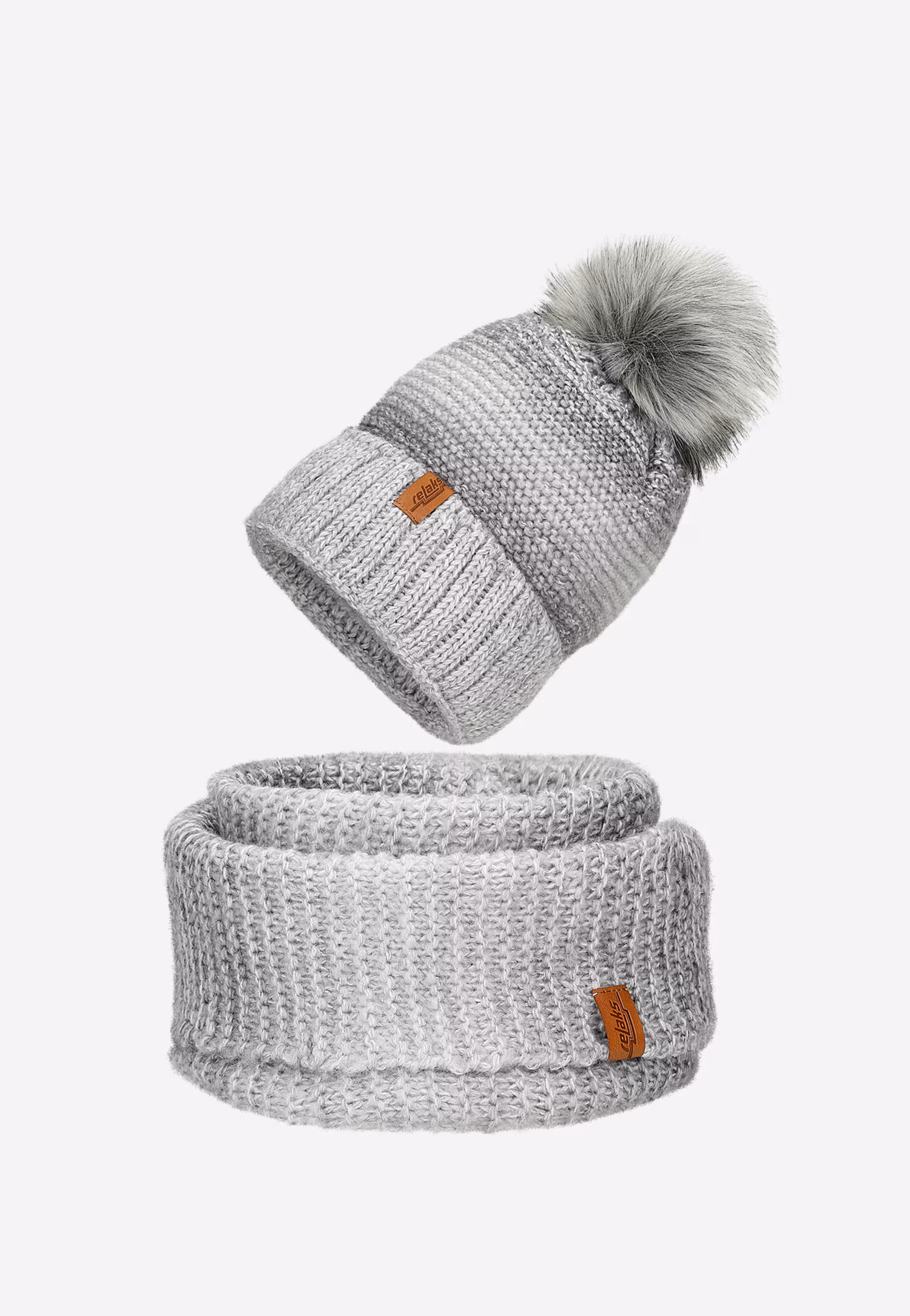 Popielaty cieniowany zestaw RELAKS czapka + komin