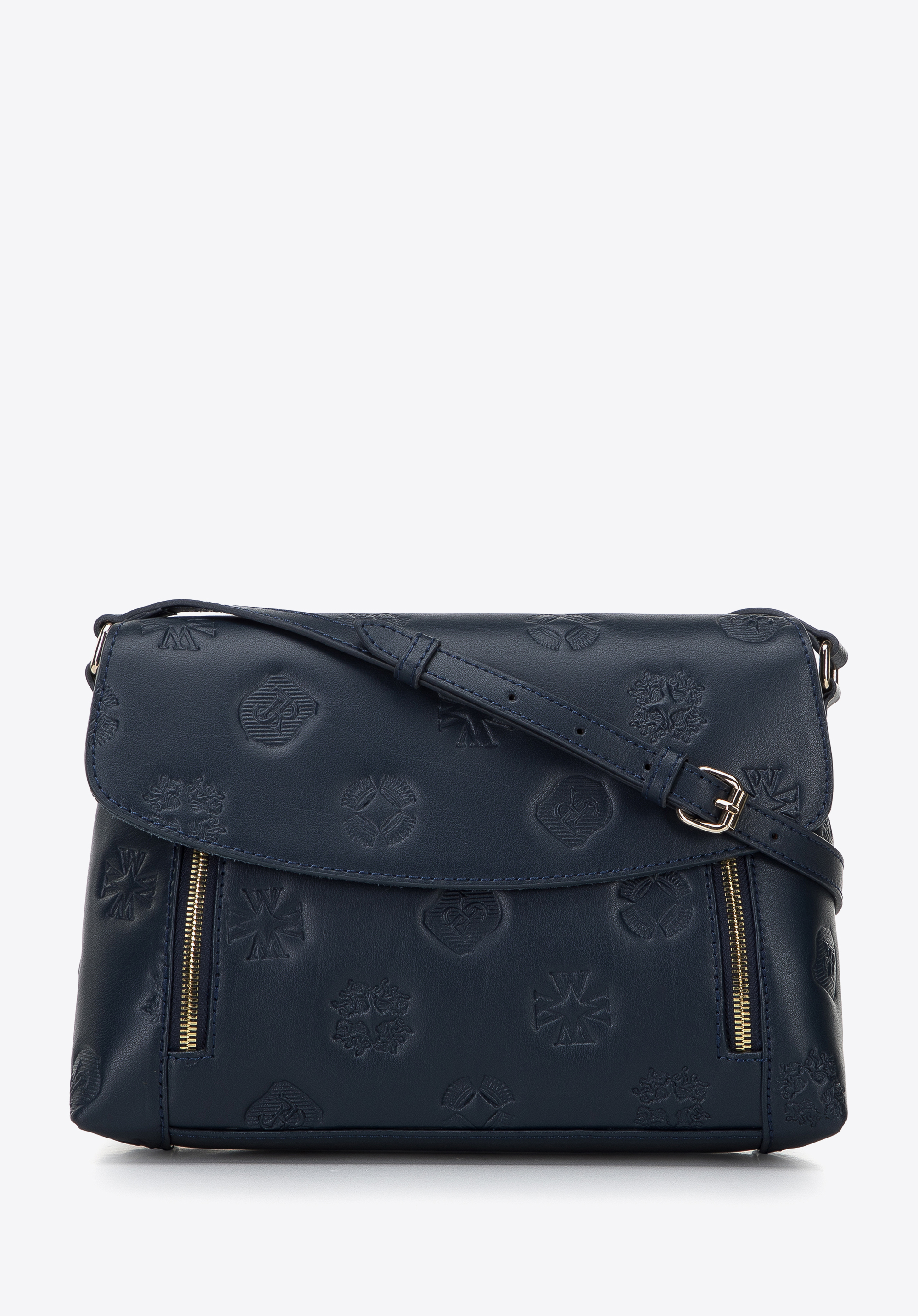 Damska listonoszka skórzana w monogram z pionowymi suwakami